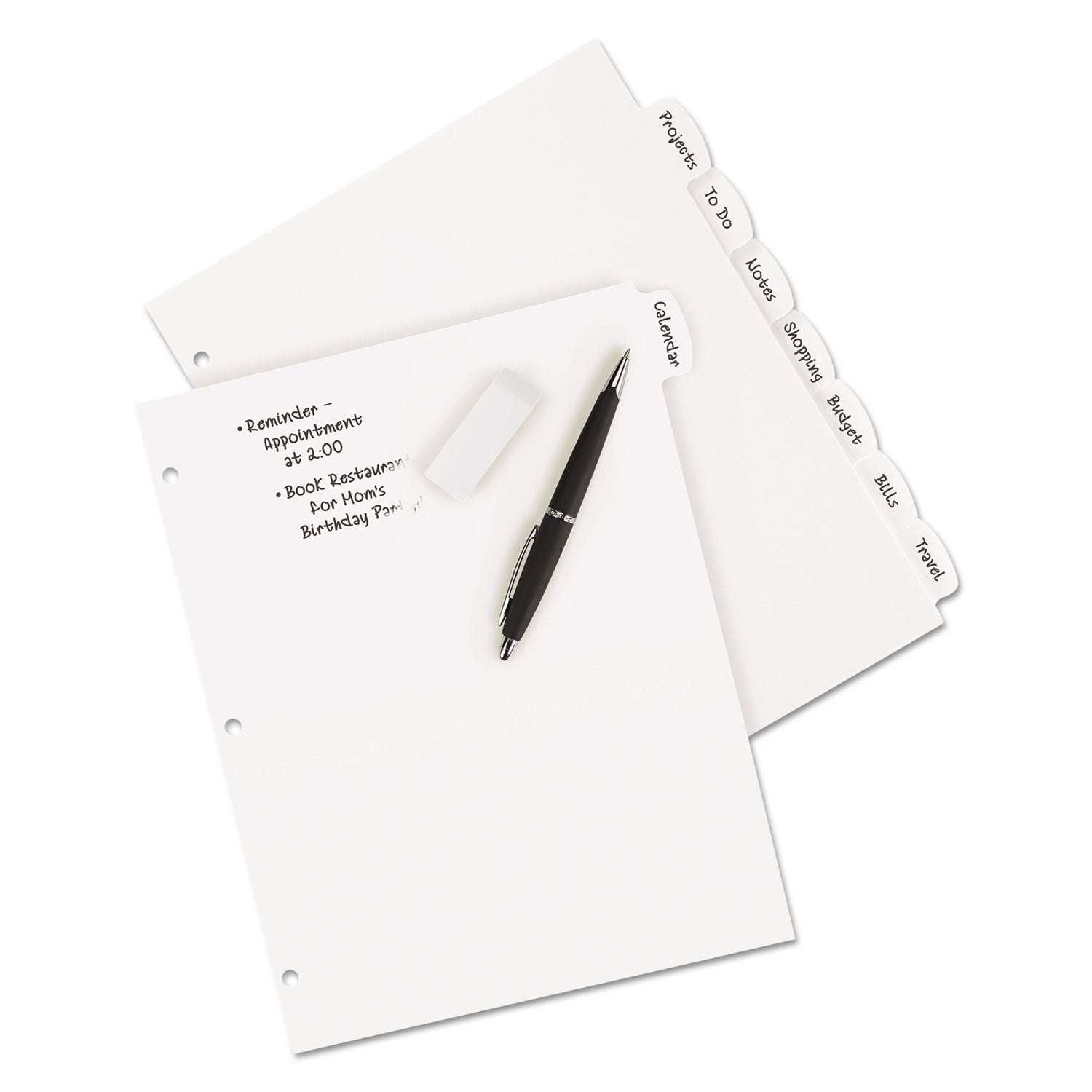 Avery® Write and Erase Big Tab Durable Plastic Dividers, 3-Hole Punched, 8-Tab, 11 x 8.5, White, 1 Set