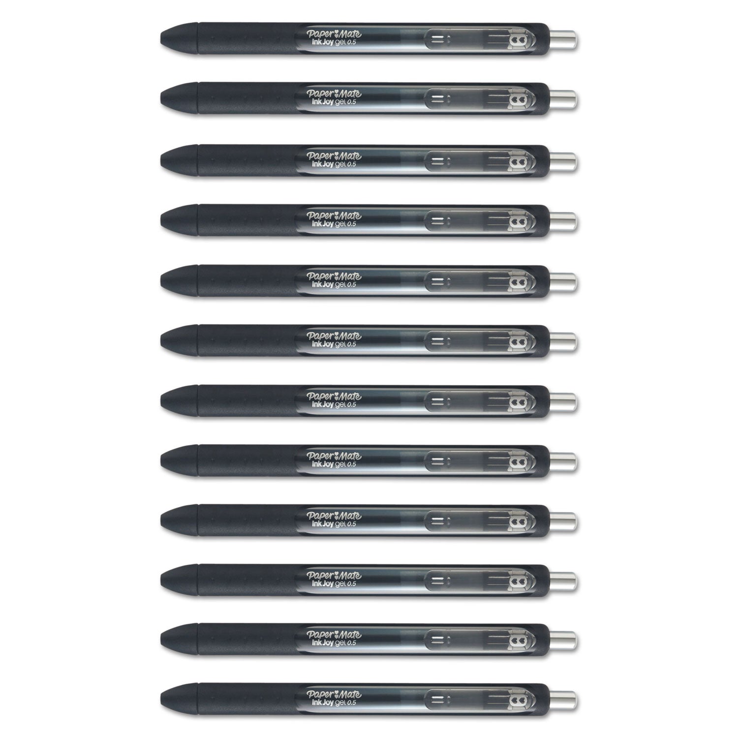 Paper Mate® InkJoy Gel Pen, Retractable, Fine 0.5 mm, Black Ink, Black Barrel, Dozen