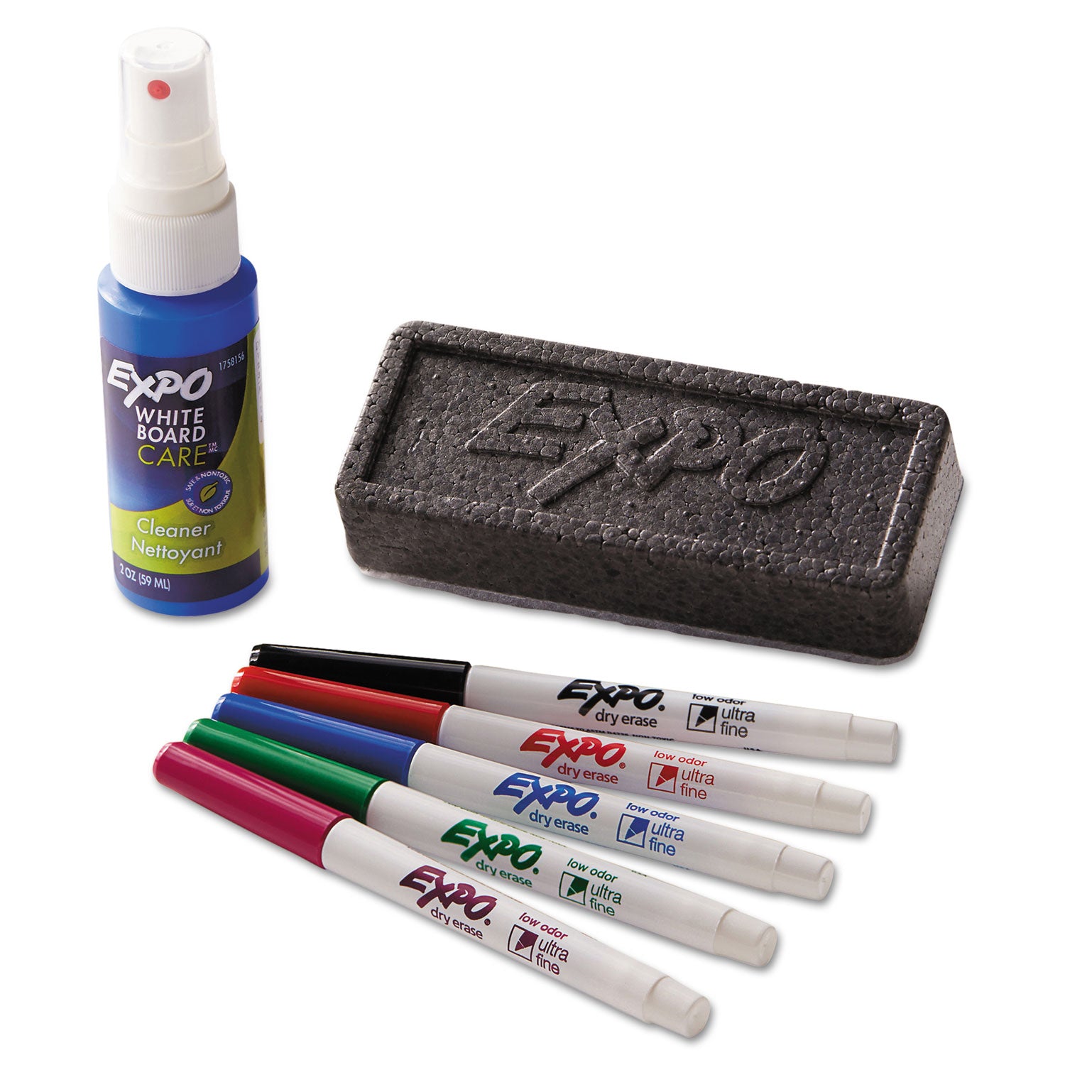 EXPO® Low-Odor Dry Erase Marker Starter Set, Extra-Fine Bullet Tip, Assorted Colors, 5/Set