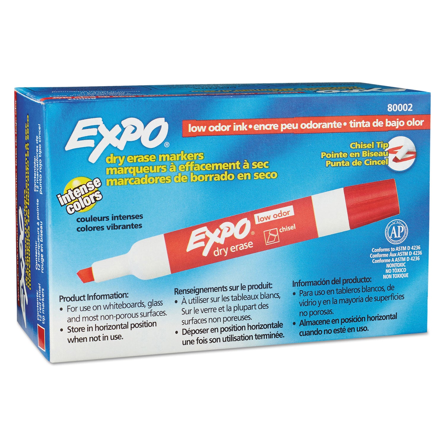 EXPO® Low-Odor Dry-Erase Marker, Broad Chisel Tip, Red, Dozen