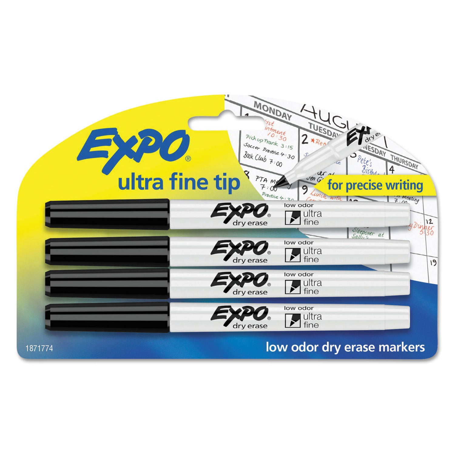 EXPO® Low-Odor Dry-Erase Marker, Extra-Fine Bullet Tip, Black, 4/Pack