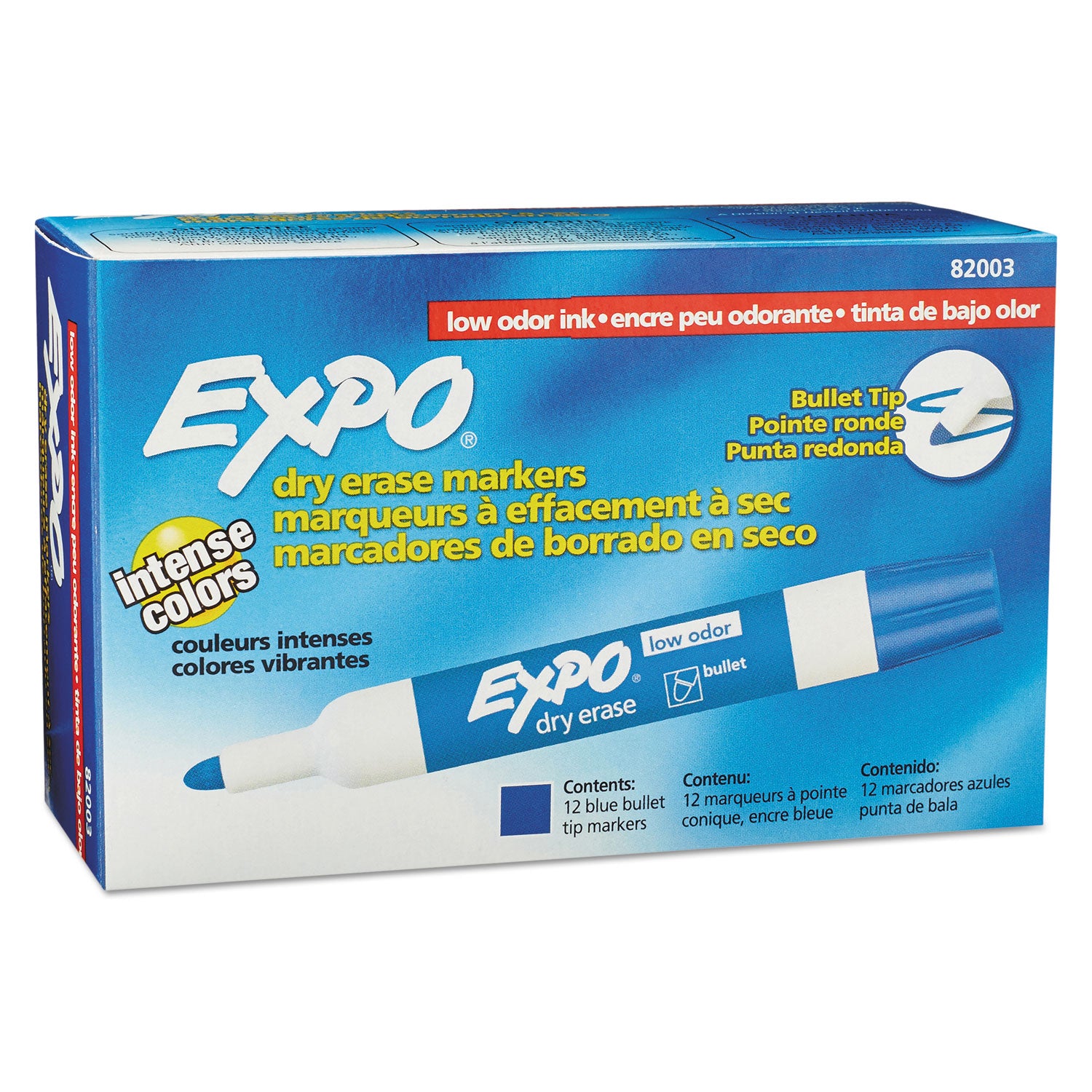 EXPO® Low-Odor Dry-Erase Marker, Medium Bullet Tip, Blue, Dozen