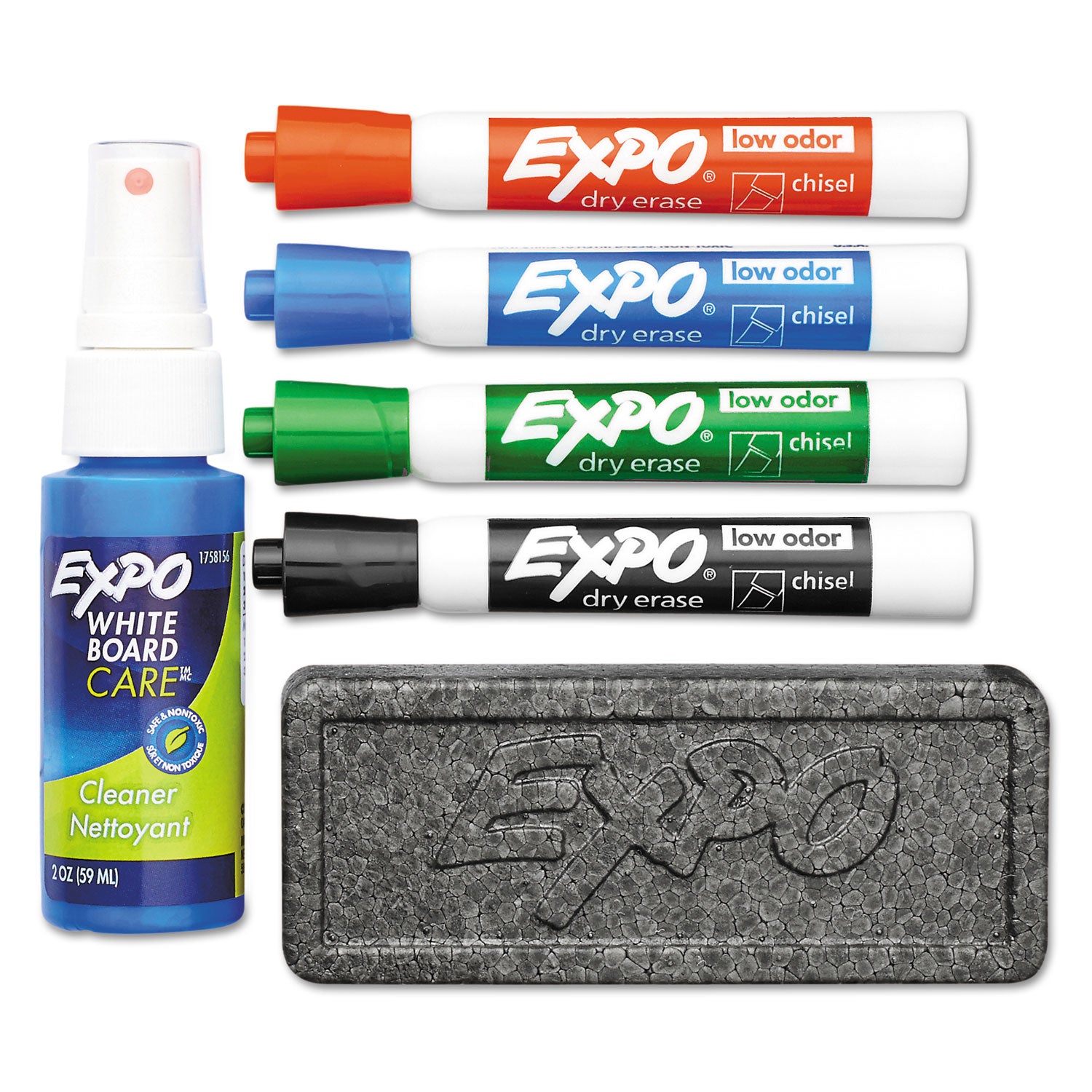 EXPO® Low-Odor Dry Erase Marker Starter Set, Broad Chisel Tip, Assorted Colors, 4/Set