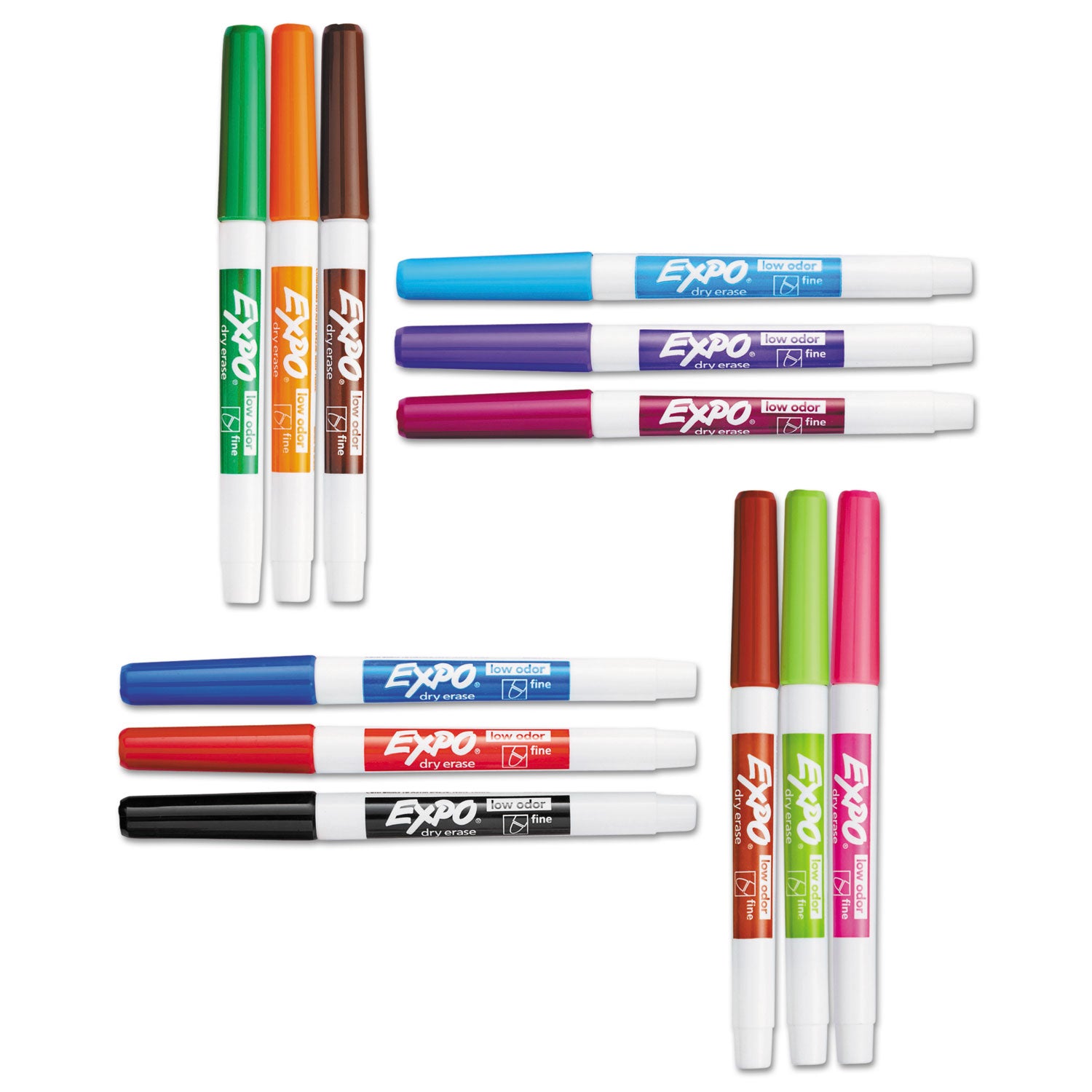 Low-Odor Dry-Erase Marker, Fine Bullet Tip, Assorted Colors, 12/Set EXPO® Flipcost