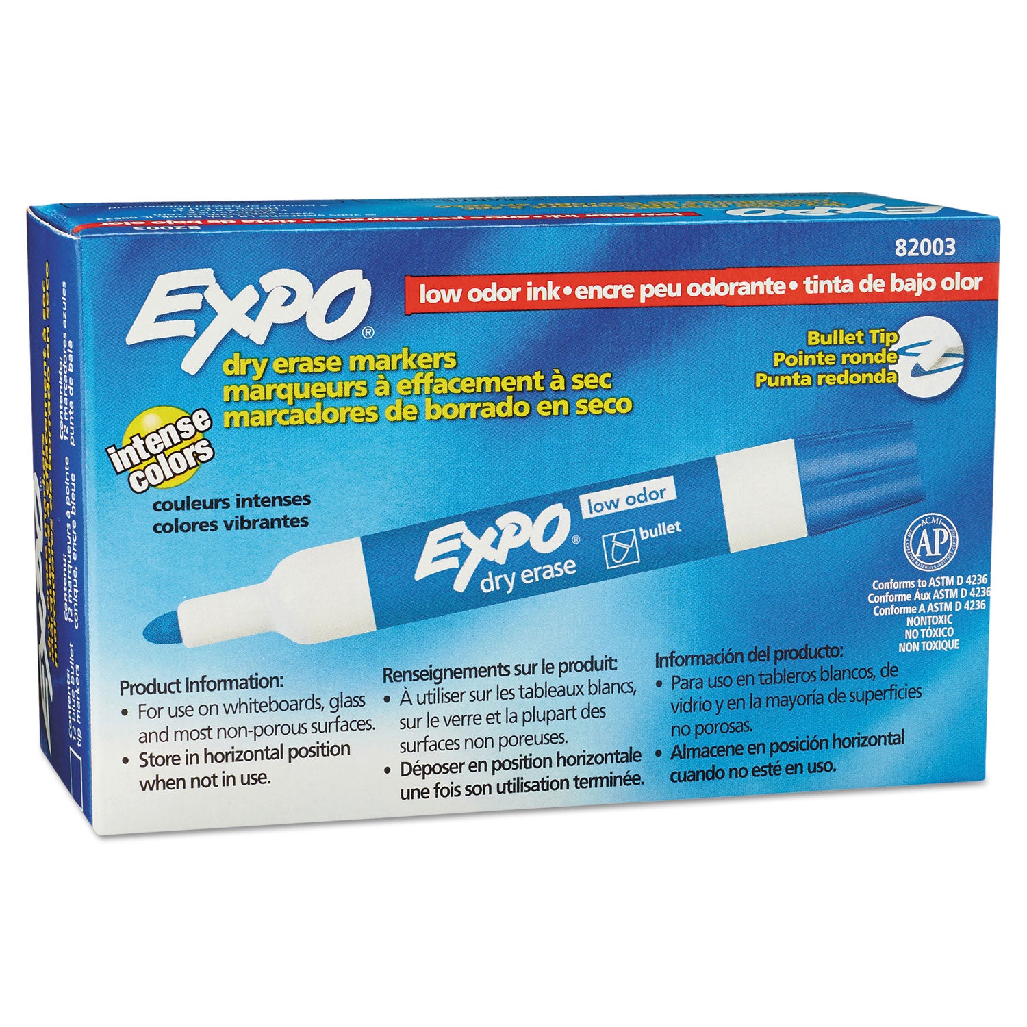 EXPO® Low-Odor Dry-Erase Marker, Medium Bullet Tip, Blue, Dozen