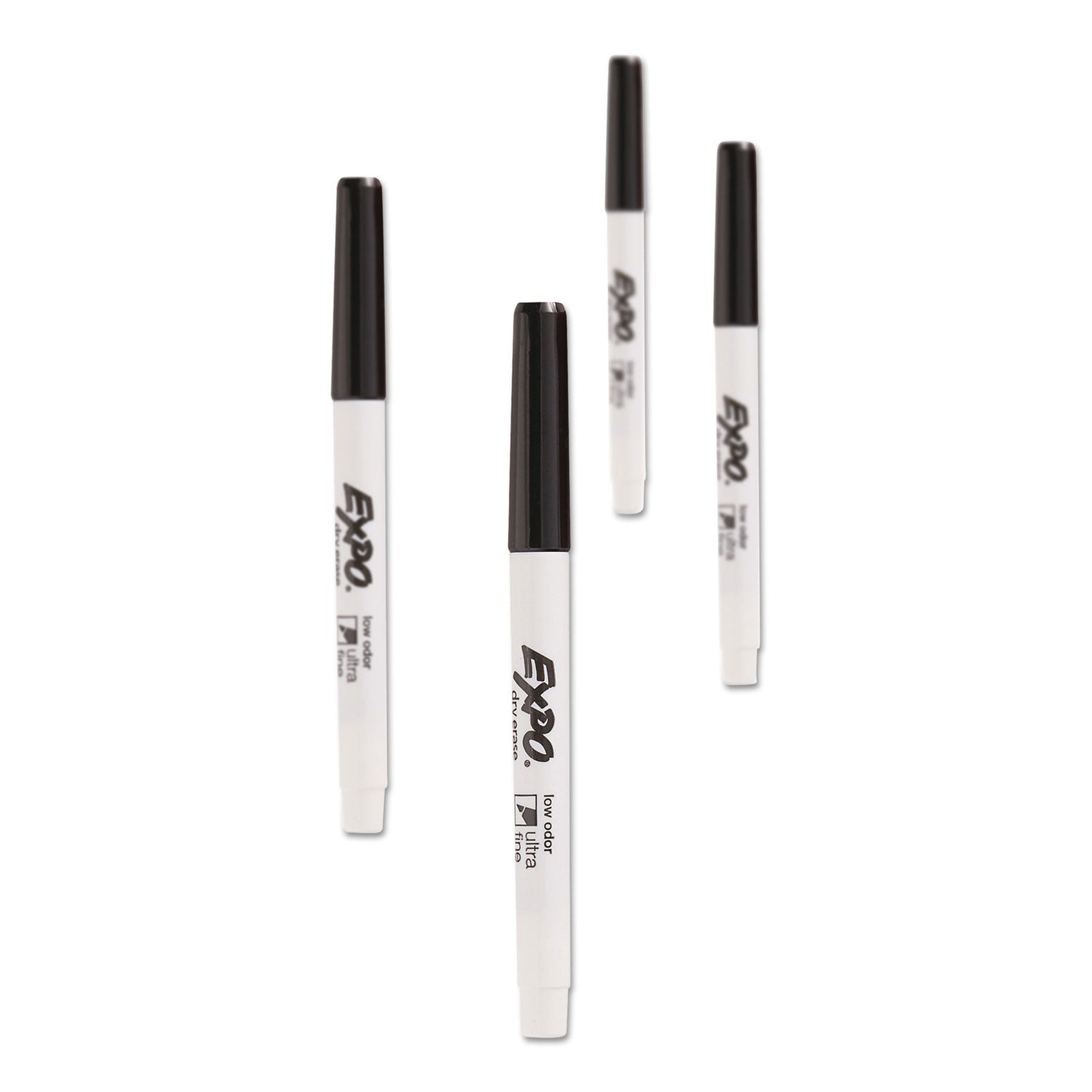 EXPO® Low-Odor Dry-Erase Marker, Extra-Fine Bullet Tip, Black, 4/Pack