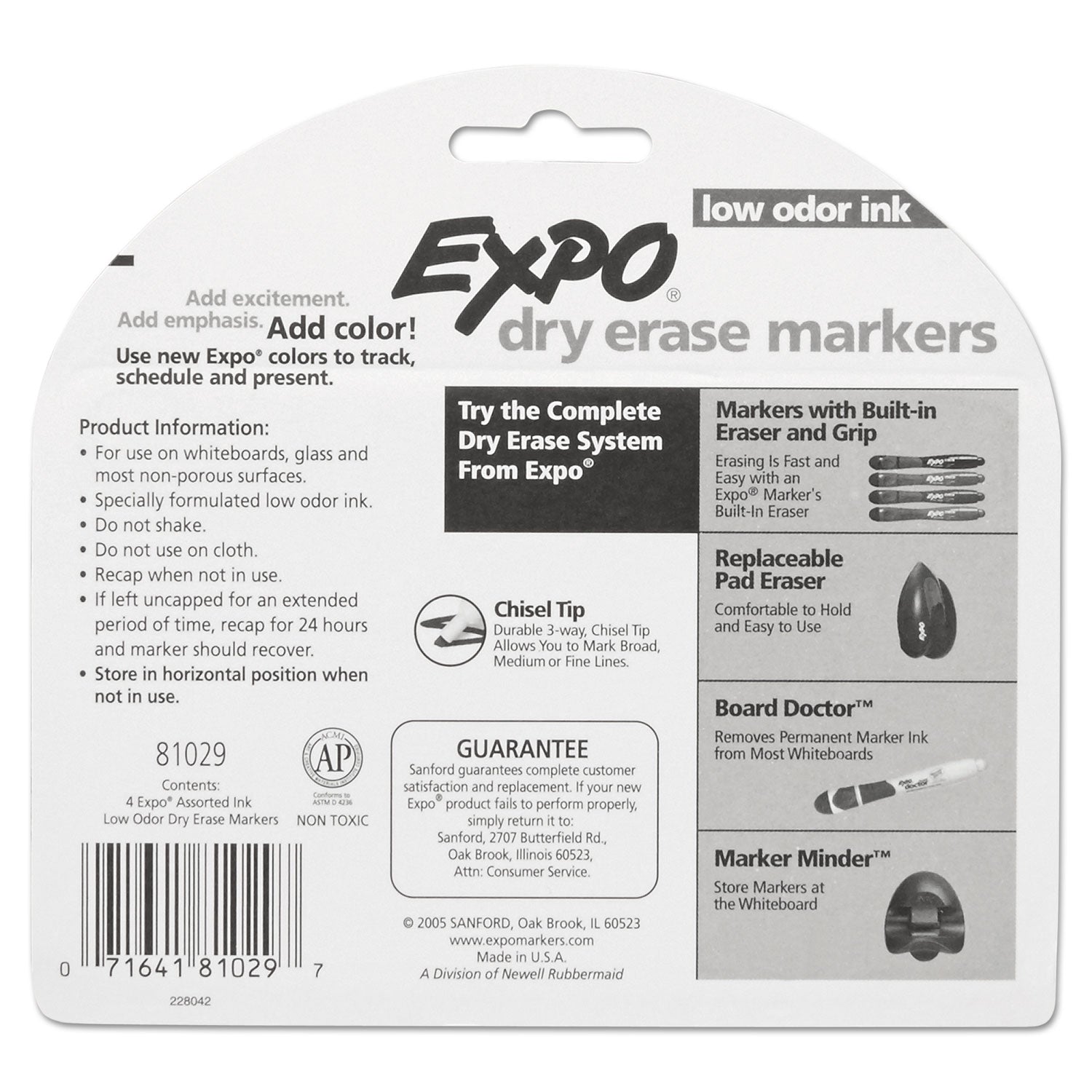 EXPO® Low-Odor Dry-Erase Marker, Broad Chisel Tip, Assorted Pastel Colors, 4/Set