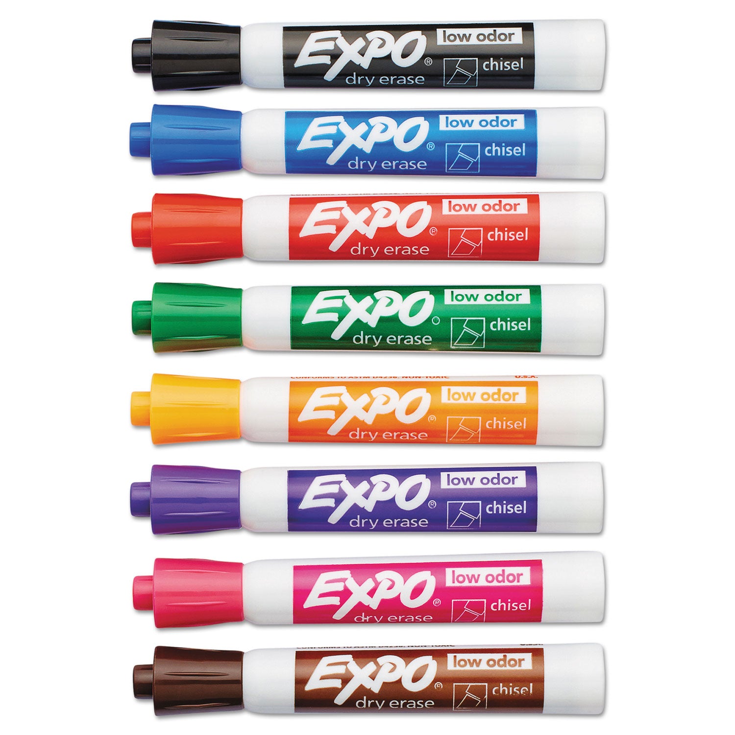 EXPO® Low-Odor Dry-Erase Marker, Broad Chisel Tip, Assorted Colors, 8/Set