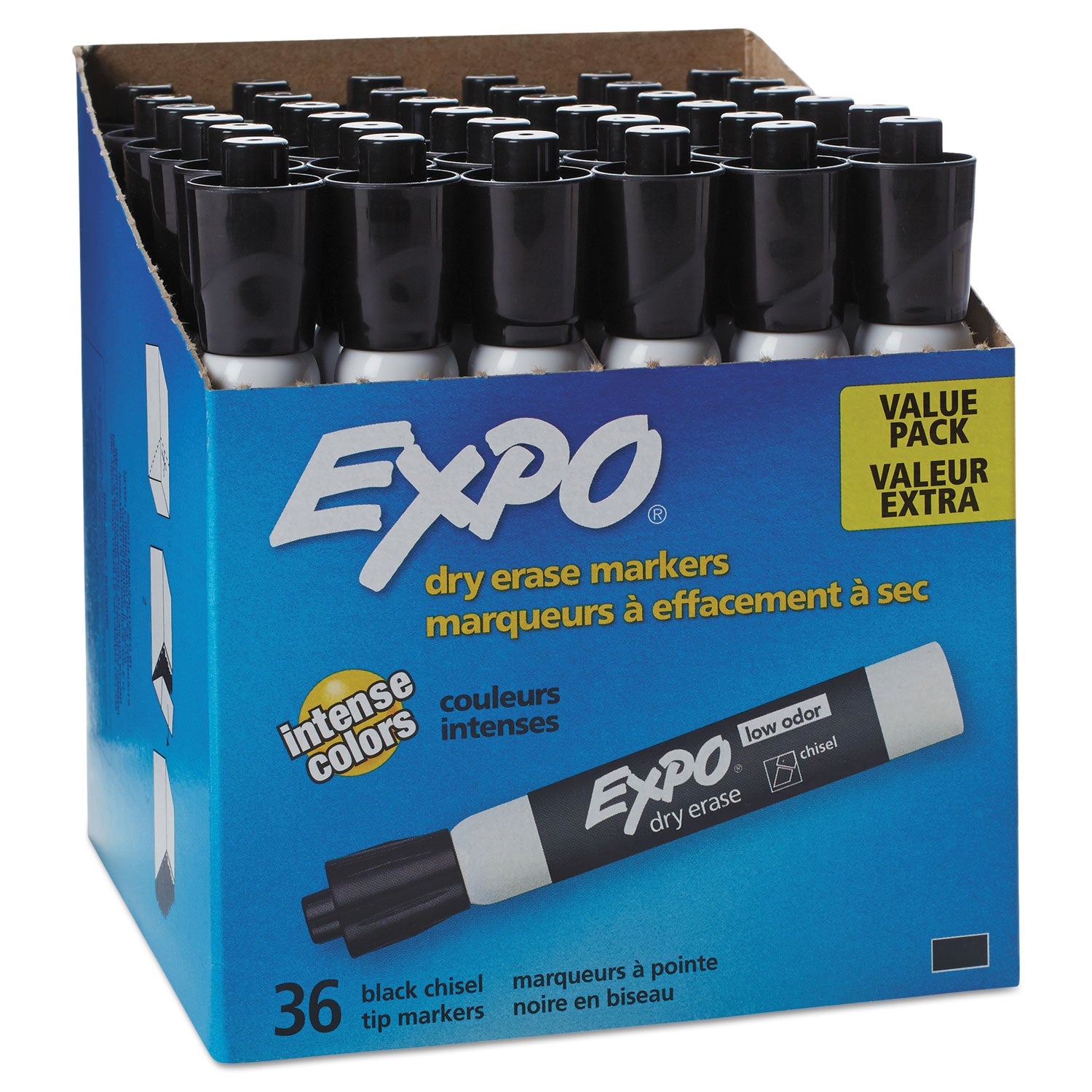 Low-Odor Dry-Erase Marker Value Pack, Broad Chisel Tip, Black, 36/Box