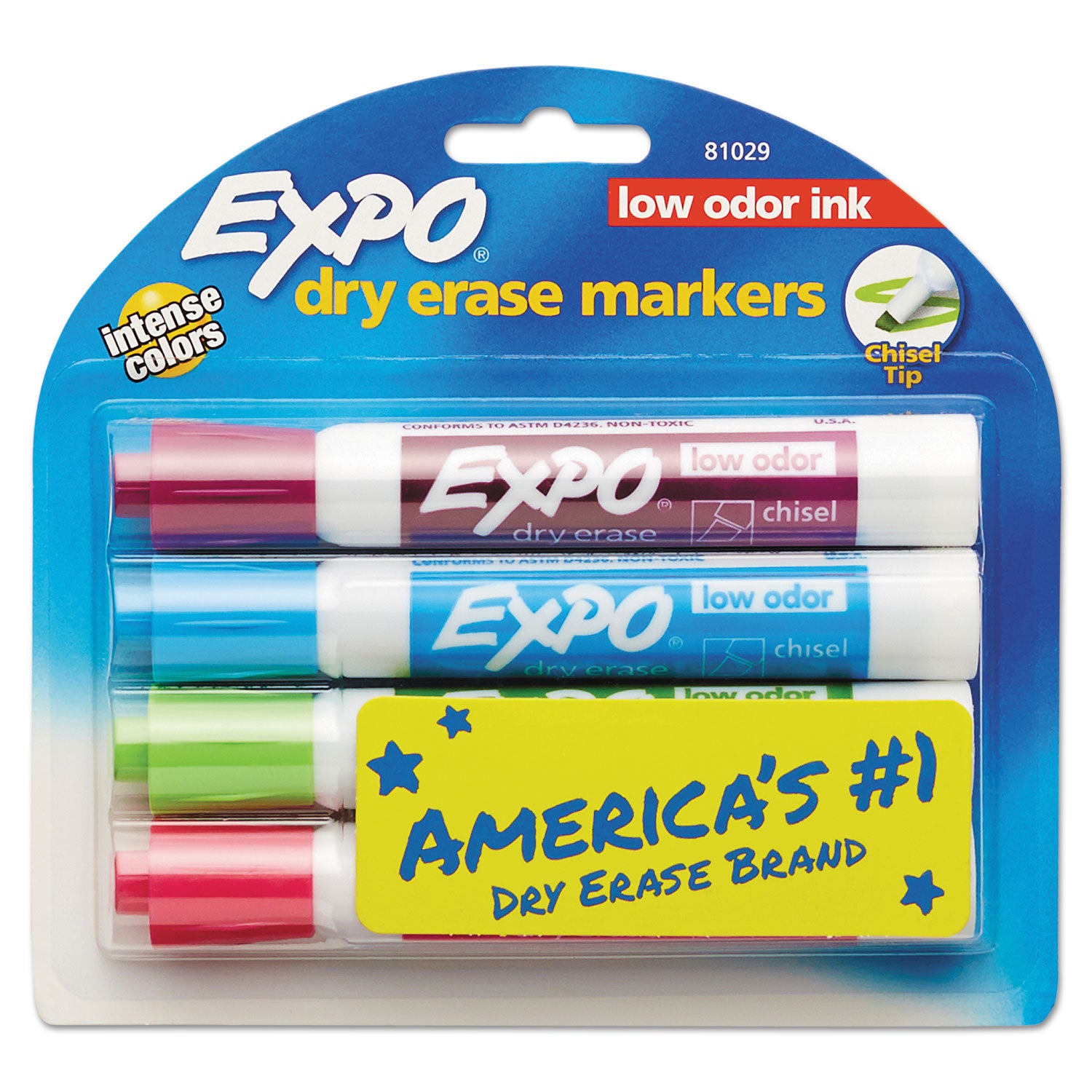 Low-Odor Dry-Erase Marker, Broad Chisel Tip, Assorted Pastel Colors, 4/Set