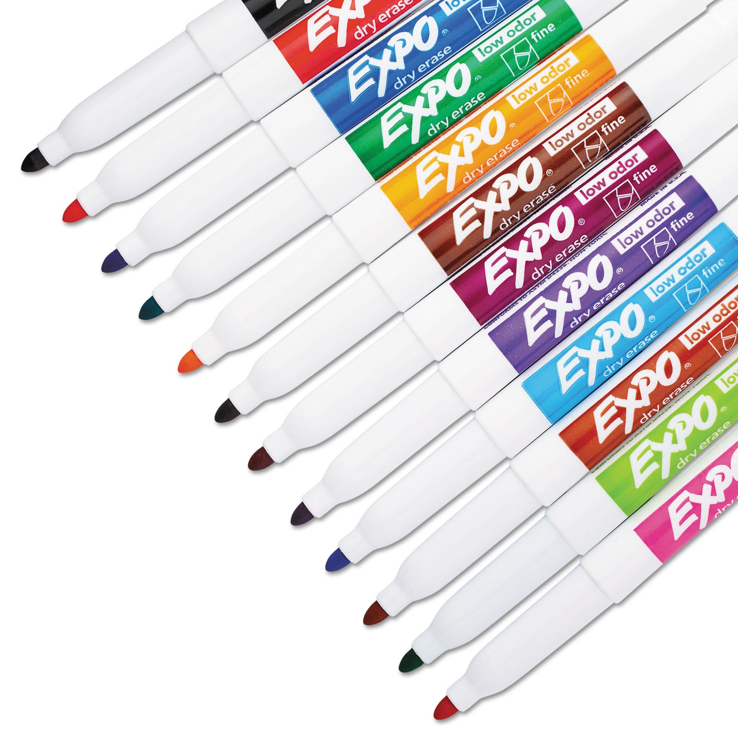 Low-Odor Dry-Erase Marker, Fine Bullet Tip, Assorted Colors, 12/Set EXPO® Flipcost