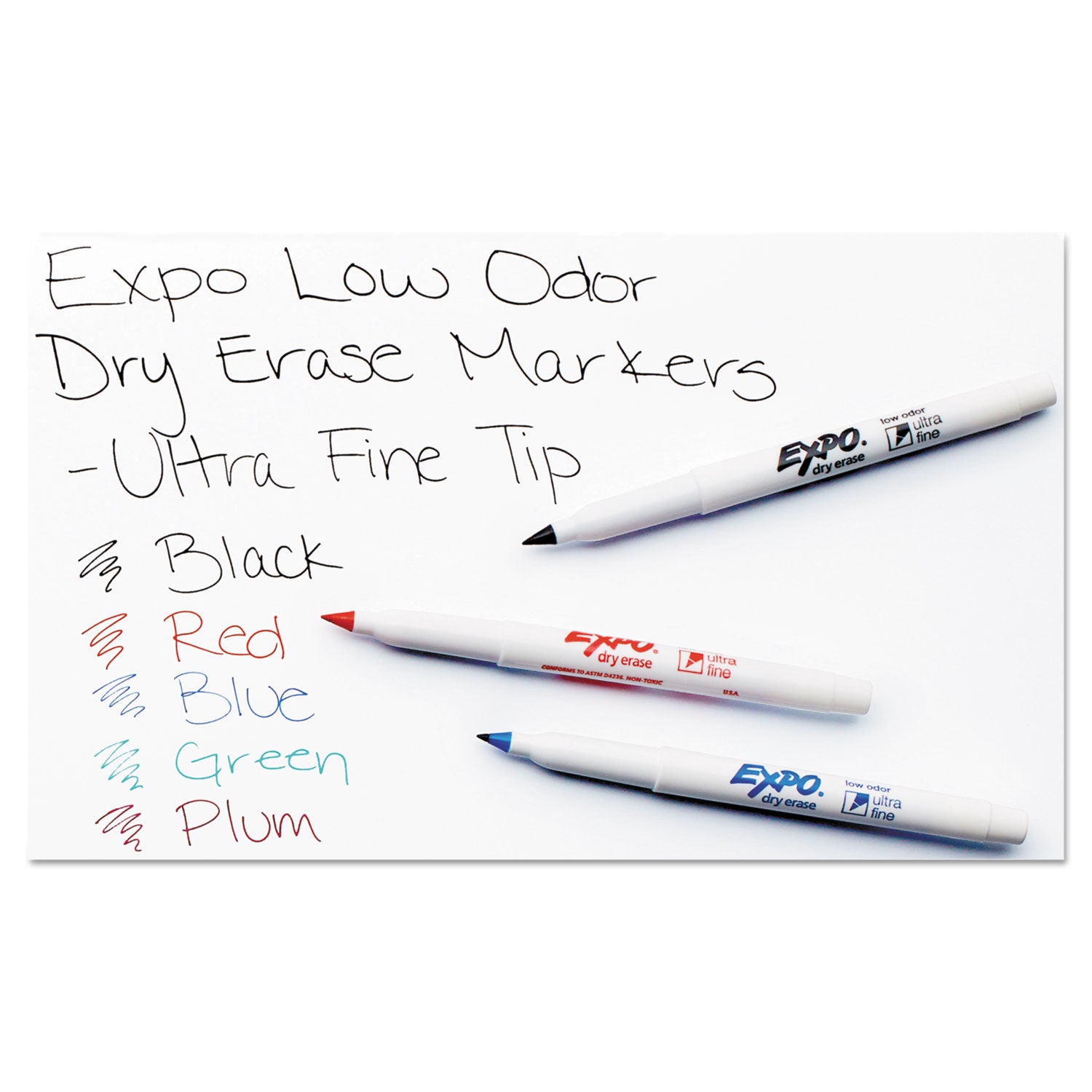 EXPO® Low-Odor Dry-Erase Marker, Extra-Fine Bullet Tip, Black, 4/Pack