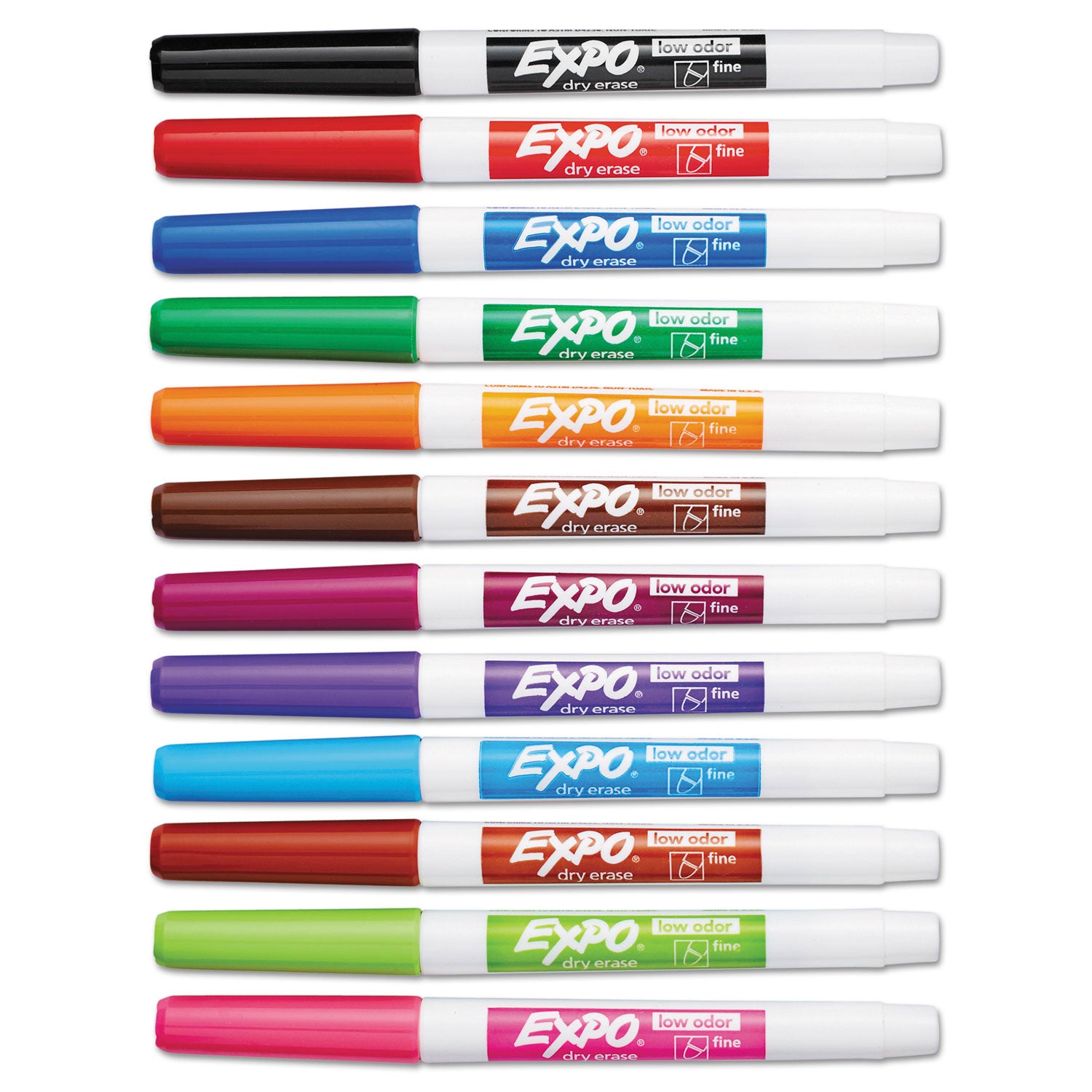 Low-Odor Dry-Erase Marker, Fine Bullet Tip, Assorted Colors, 12/Set EXPO® Flipcost