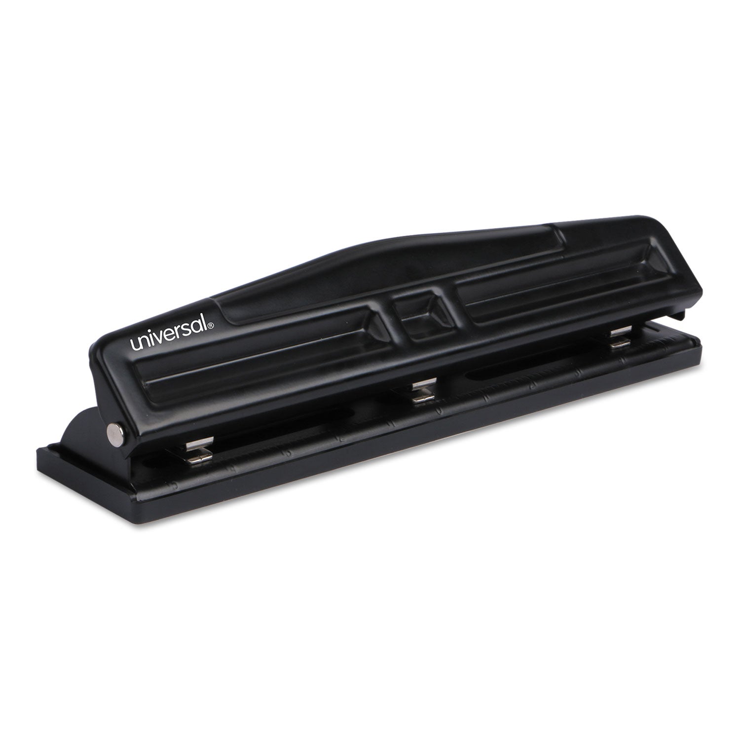 Universal® 12-Sheet Deluxe Two- and Three-Hole Adjustable Punch, 9/32" Holes, Black