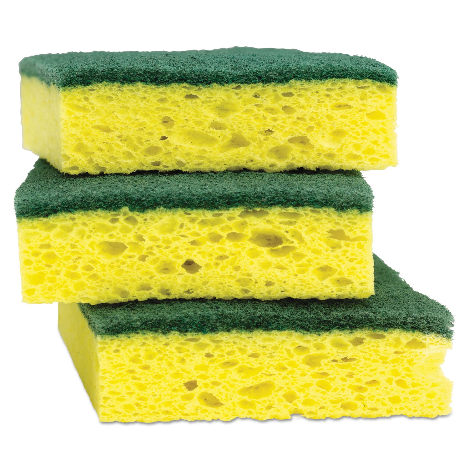 Scotch-Brite® Heavy-Duty Scrub Sponge, 4.5 x 2.7, 0.6" Thick, Yellow/Green, 3/Pack