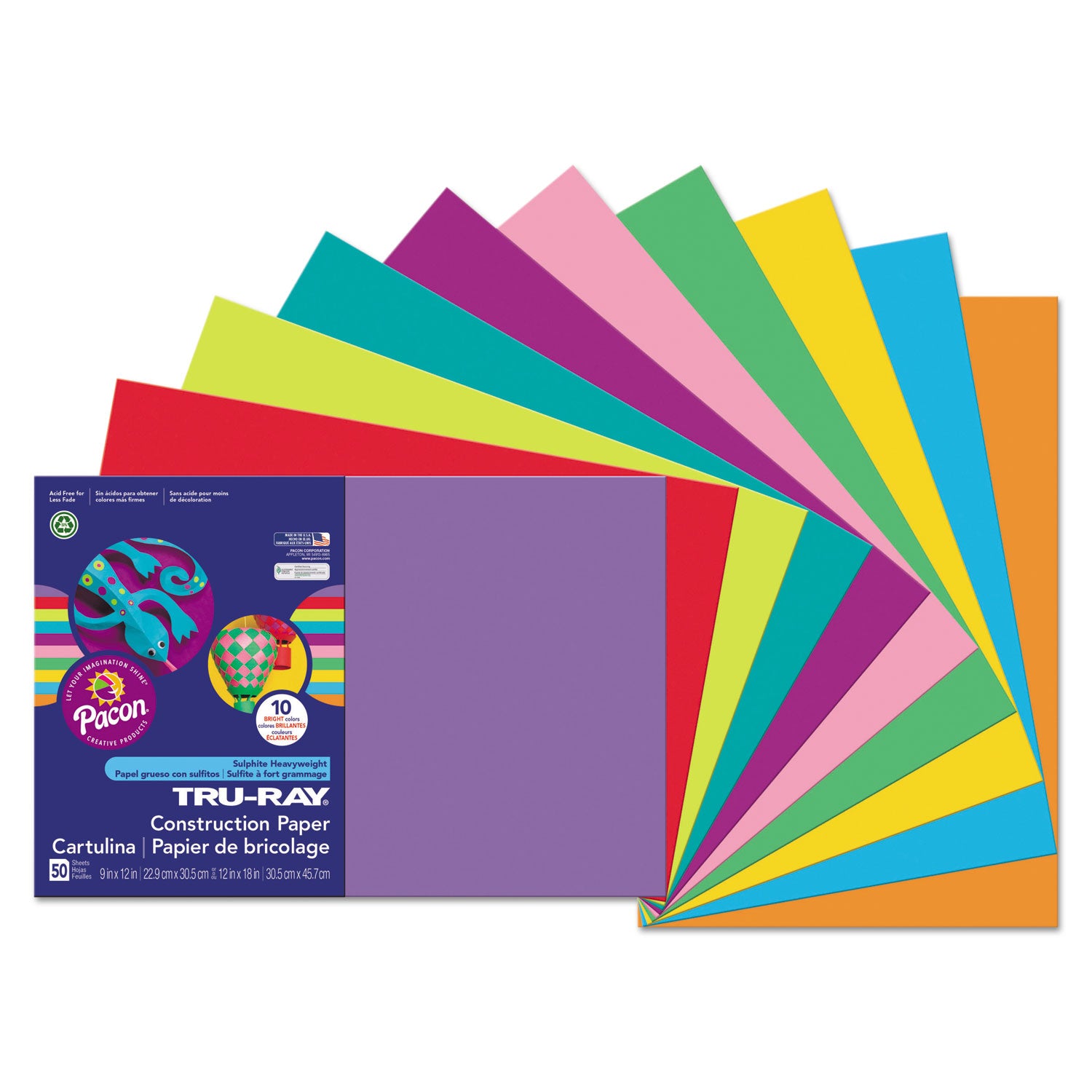 Pacon® Tru-Ray Construction Paper, 76 lb Text Weight, 12 x 18, Assorted Bright Colors, 50/Pack