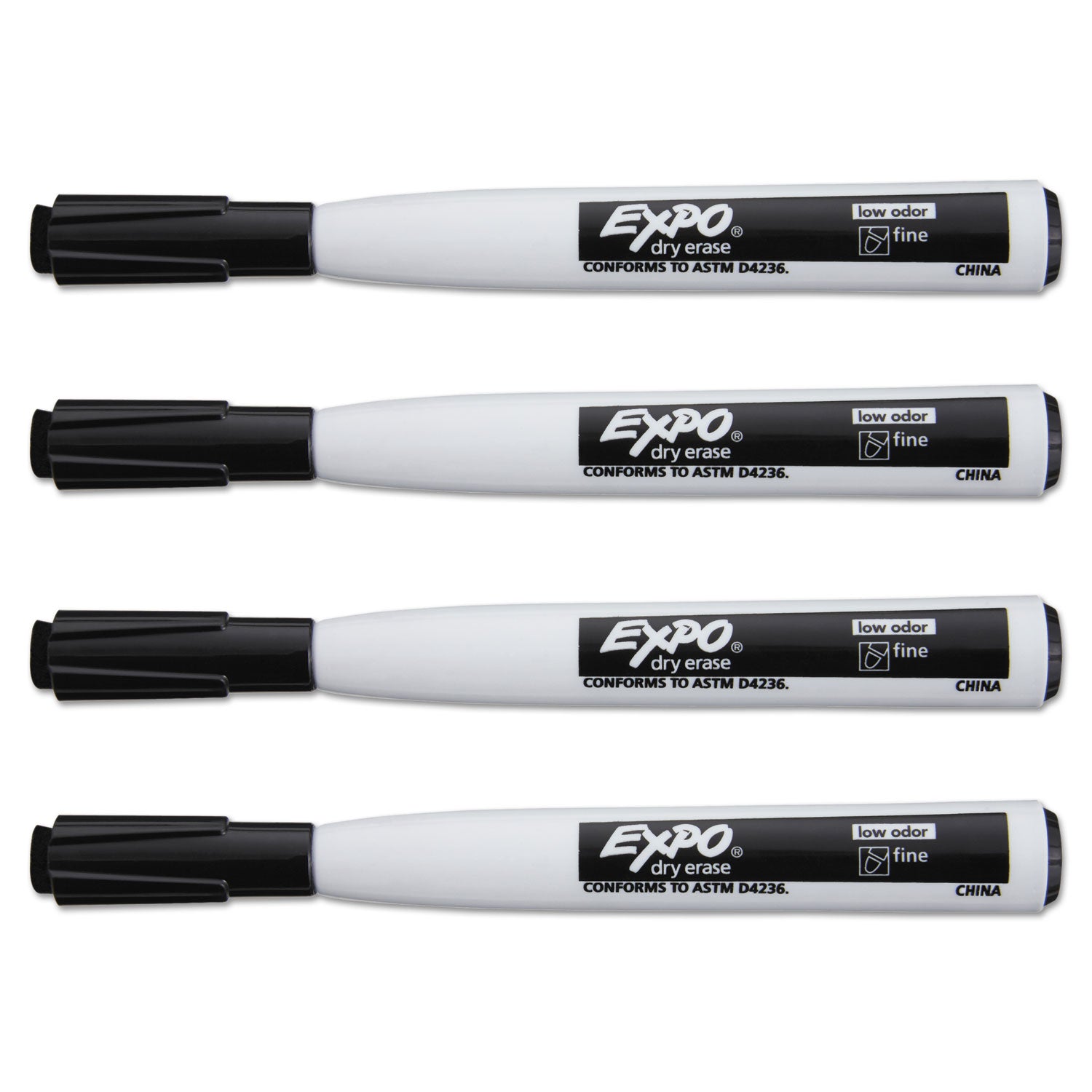 EXPO® Magnetic Dry Erase Marker, Fine Bullet Tip, Black, 4/Pack