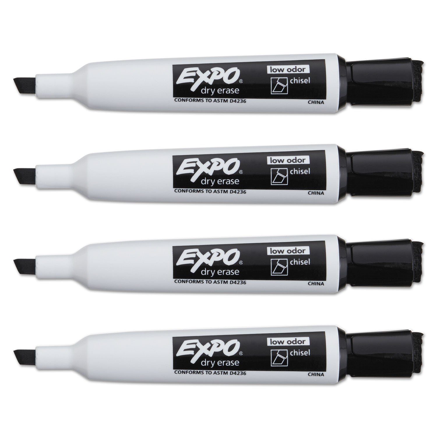 EXPO® Magnetic Dry Erase Marker, Broad Chisel Tip, Black, 4/Pack