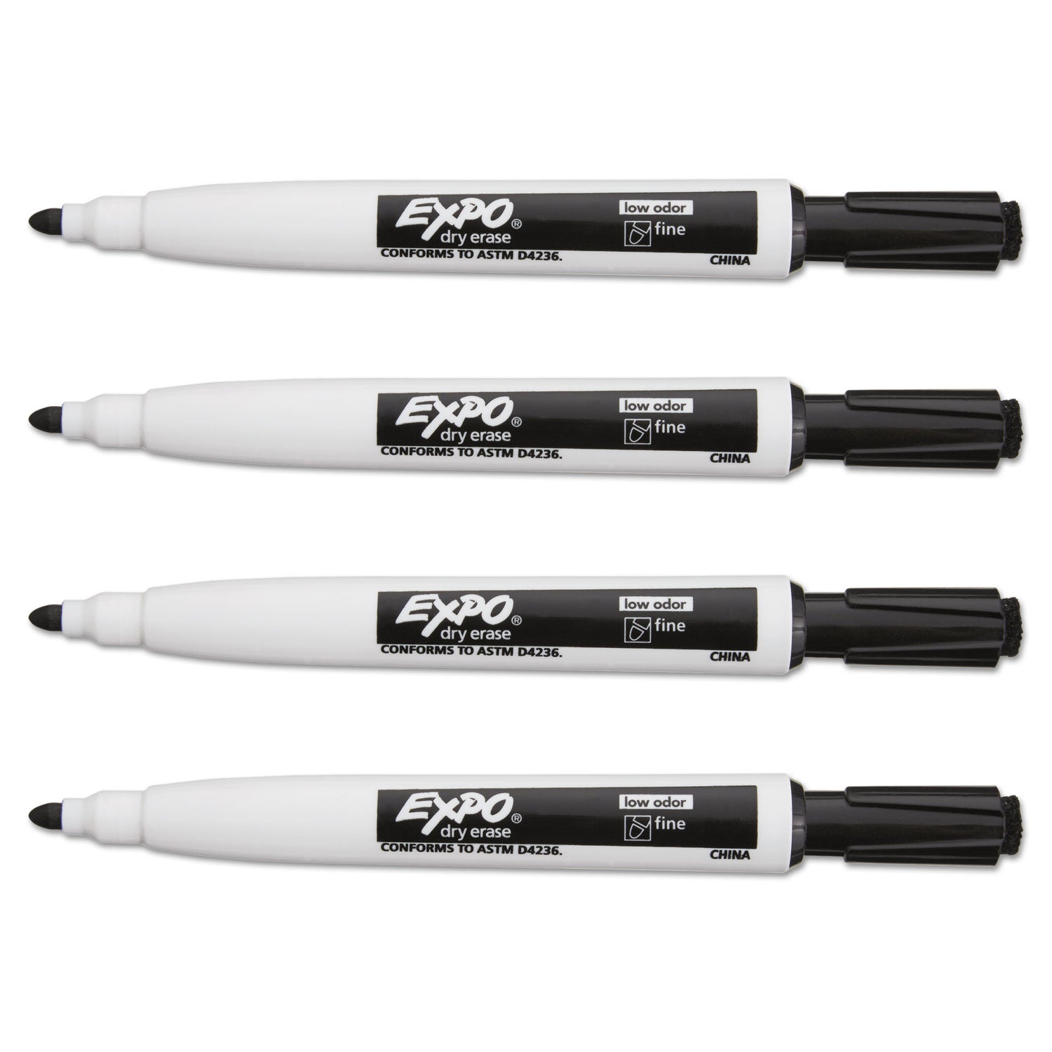 EXPO® Magnetic Dry Erase Marker, Fine Bullet Tip, Black, 4/Pack