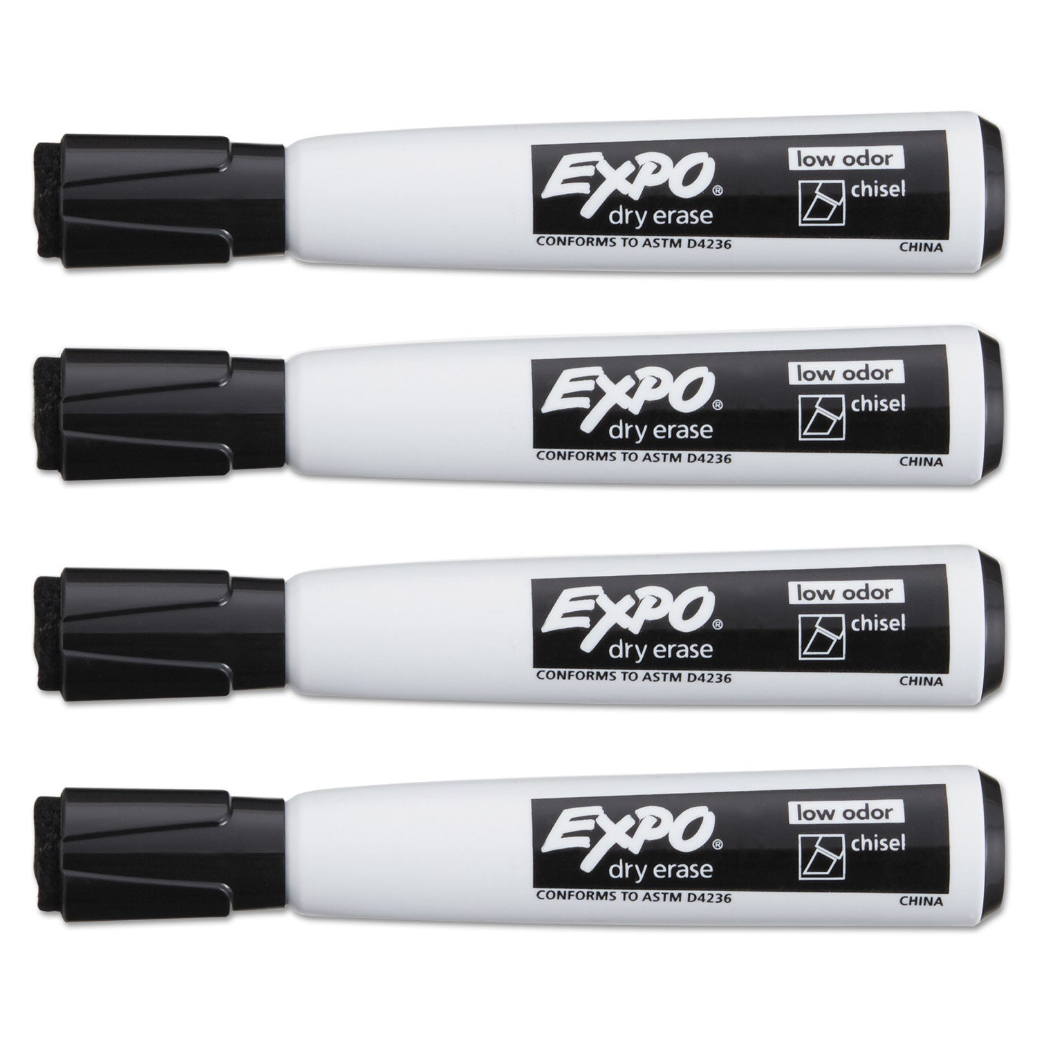 EXPO® Magnetic Dry Erase Marker, Broad Chisel Tip, Black, 4/Pack