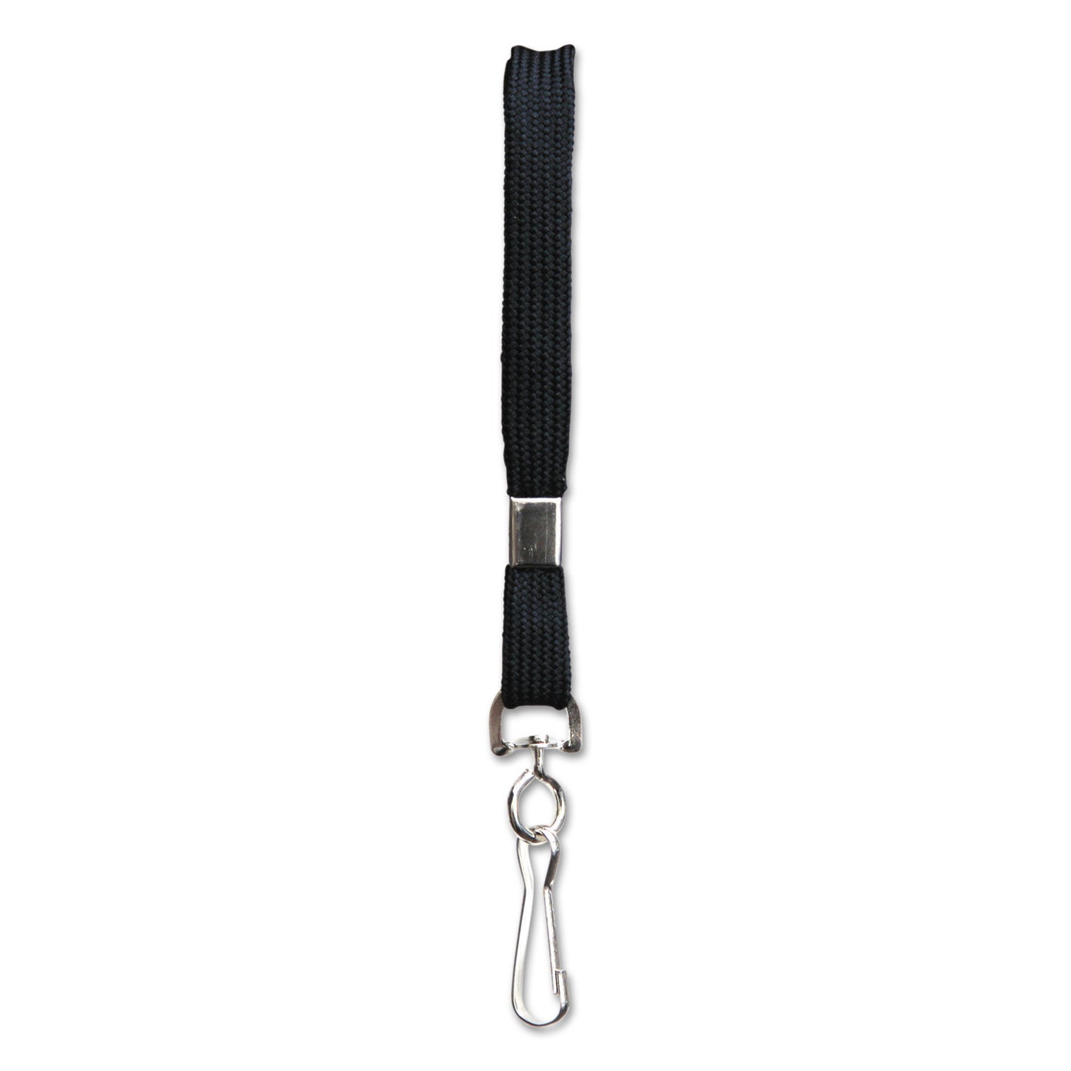 Flat Lanyard, Metal Hook Fastener, 36", Nylon, Black, 100/Pack