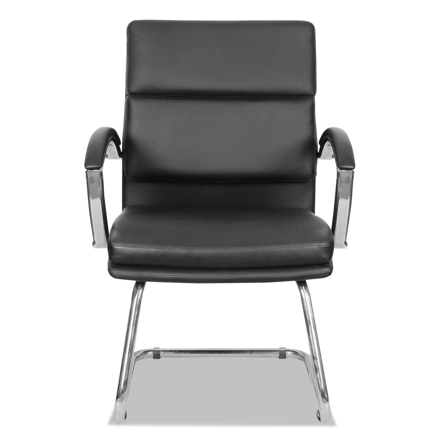 Alera® Alera Neratoli Slim Profile Stain-Resistant Faux Leather Guest Chair, 23.81" x 27.16" x 36.61", Black Seat/Back, Chrome Base