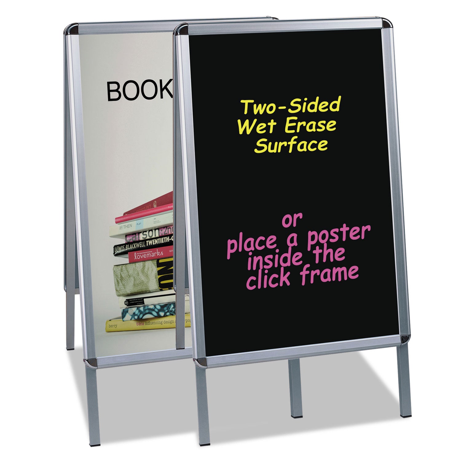 MasterVision® Wet Erase Board, Double Sided, 23 x 33, 42" Tall, Black Surface, Silver Aluminum Frame