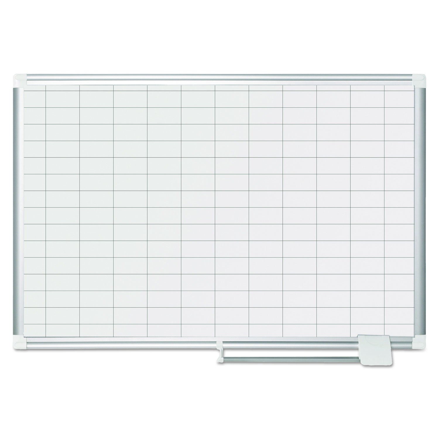 Gridded Magnetic Steel Dry Erase Planning Board, 1 x 2 Grid, 36 x 24, White Surface, Silver Aluminum Frame