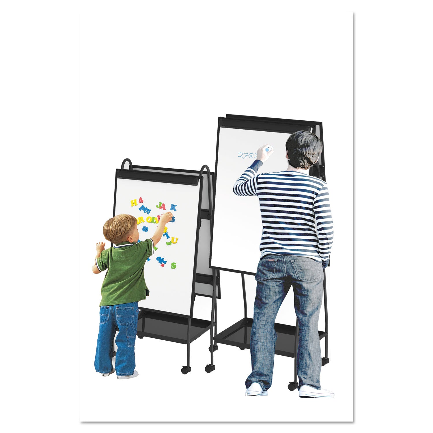 MasterVision® Creation Station Magnetic Dry Erase Board, 29.5 x 74.88, White Surface, Black Metal Frame