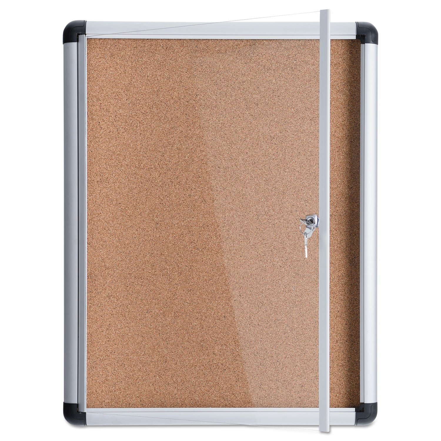 MasterVision® Slim-Line Enclosed Cork Bulletin Board, One Door, 28 x 38, Tan Surface, Aluminum Frame