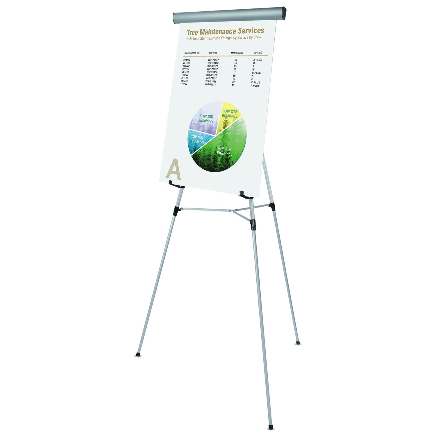 MasterVision® Telescoping Tripod Display Easel, Adjusts 38" to 69" High, Metal, Silver