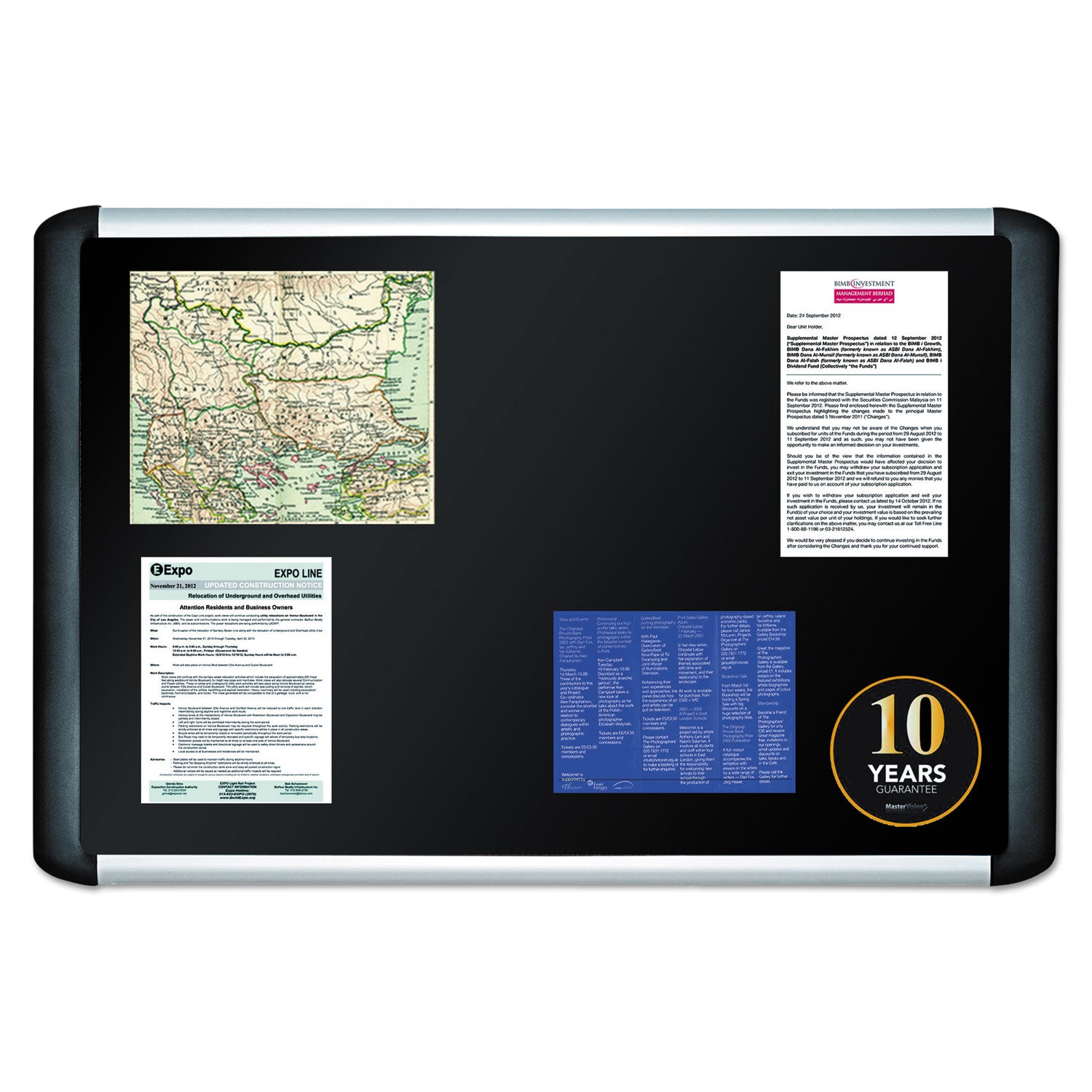 MasterVision® Soft-touch Bulletin Board, 48 x 36, Black Fabric Surface, Aluminum/Black Aluminum Frame