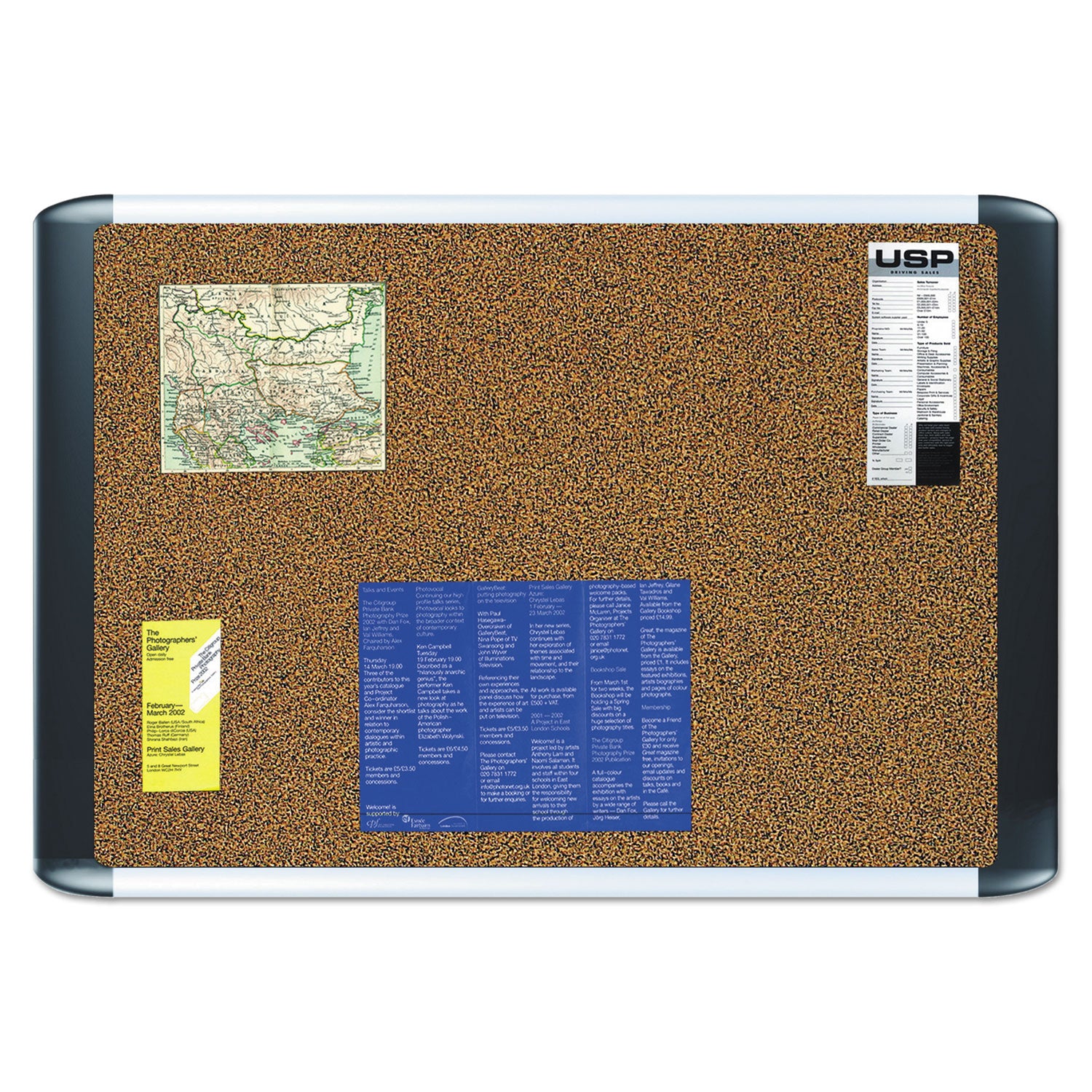 MasterVision® Tech Cork Board, 36 x 24, Tan Surface, Silver/Black Aluminum Frame