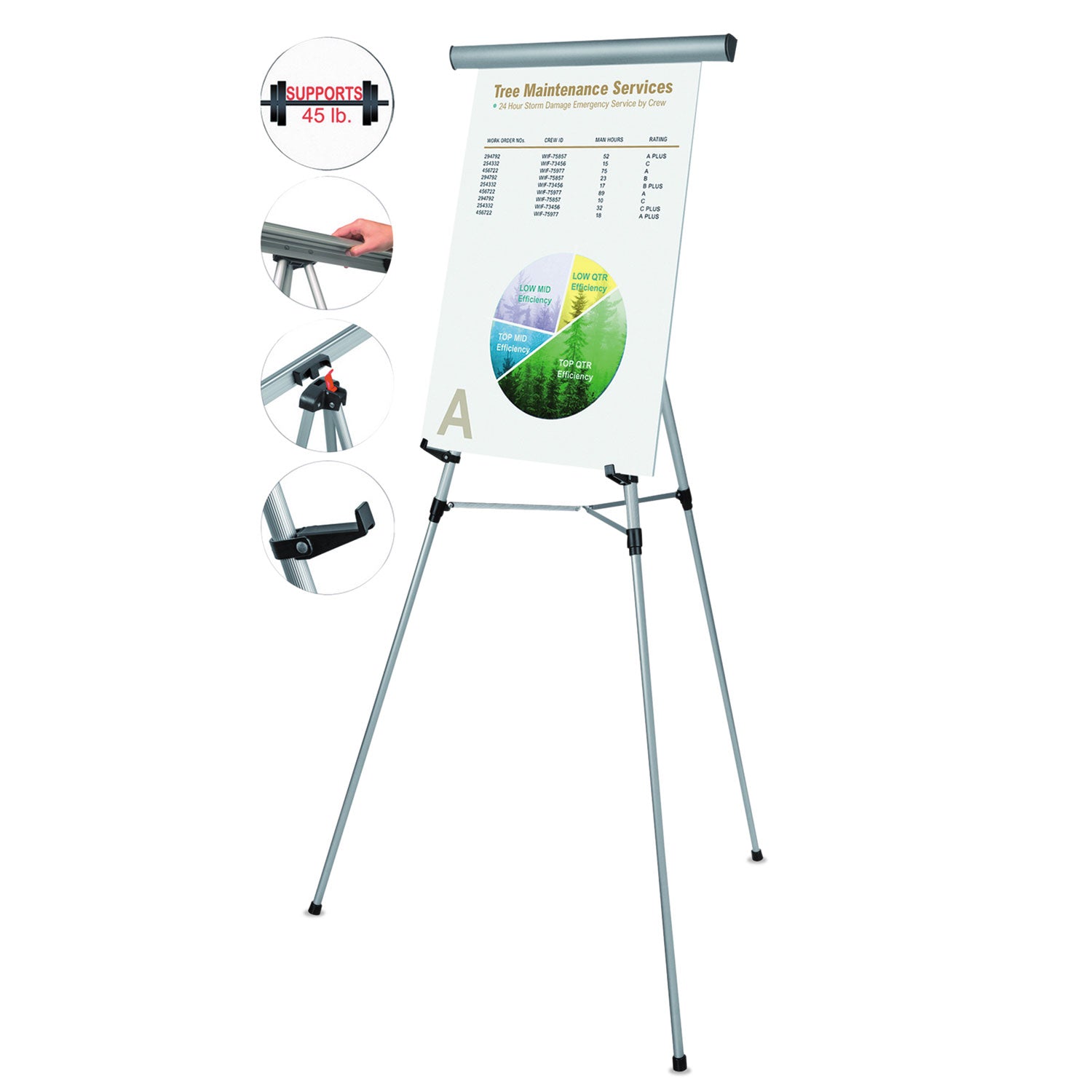 Telescoping Tripod Display Easel, Adjusts 38" to 69" High, Metal, Silver