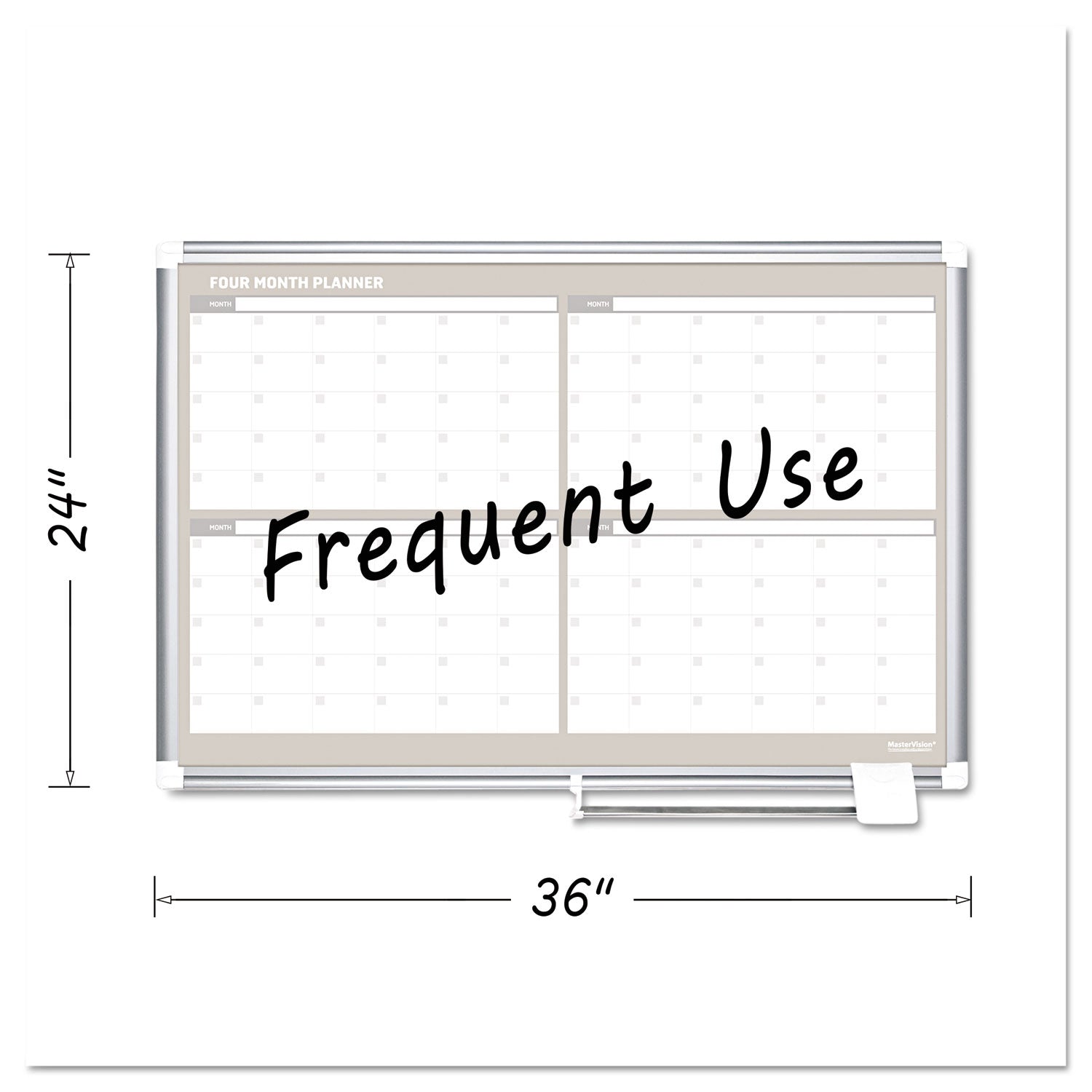 MasterVision® Magnetic Dry Erase Calendar Board, Four Month, 36 x 24, White Surface, Silver Aluminum Frame