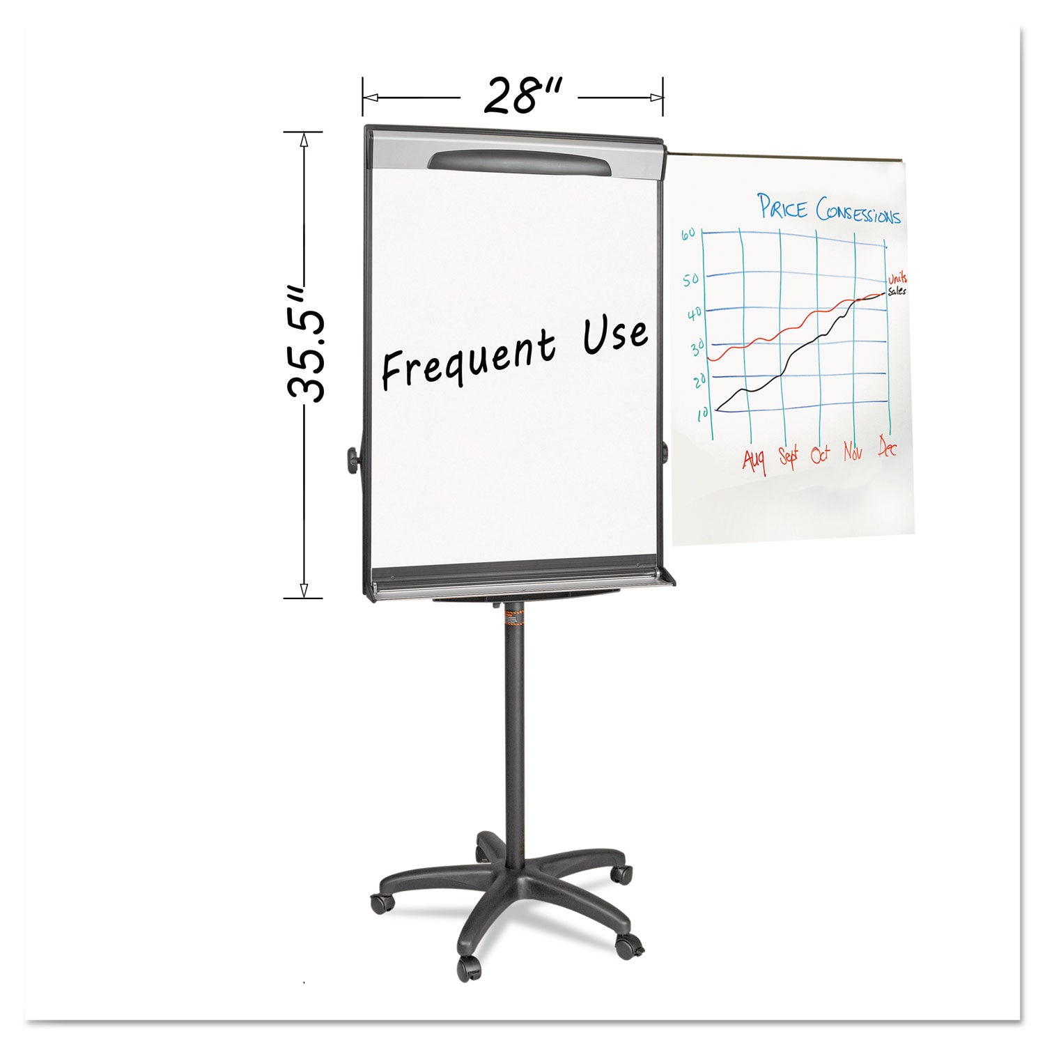 Tripod Extension Bar Magnetic Dry-Erase Easel, 69" to 78" High, Black/Silver