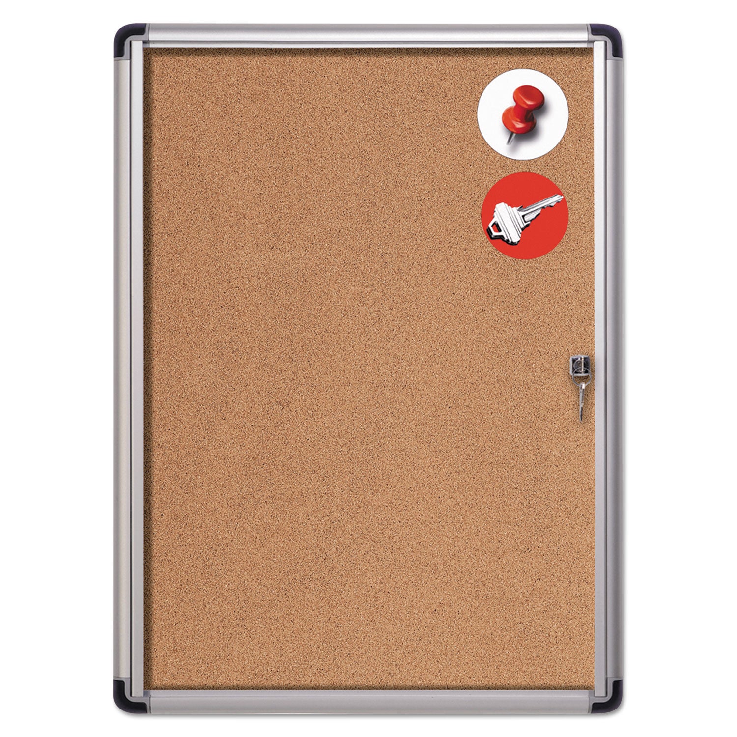 Slim-Line Enclosed Cork Bulletin Board, One Door, 28 x 38, Tan Surface, Aluminum Frame