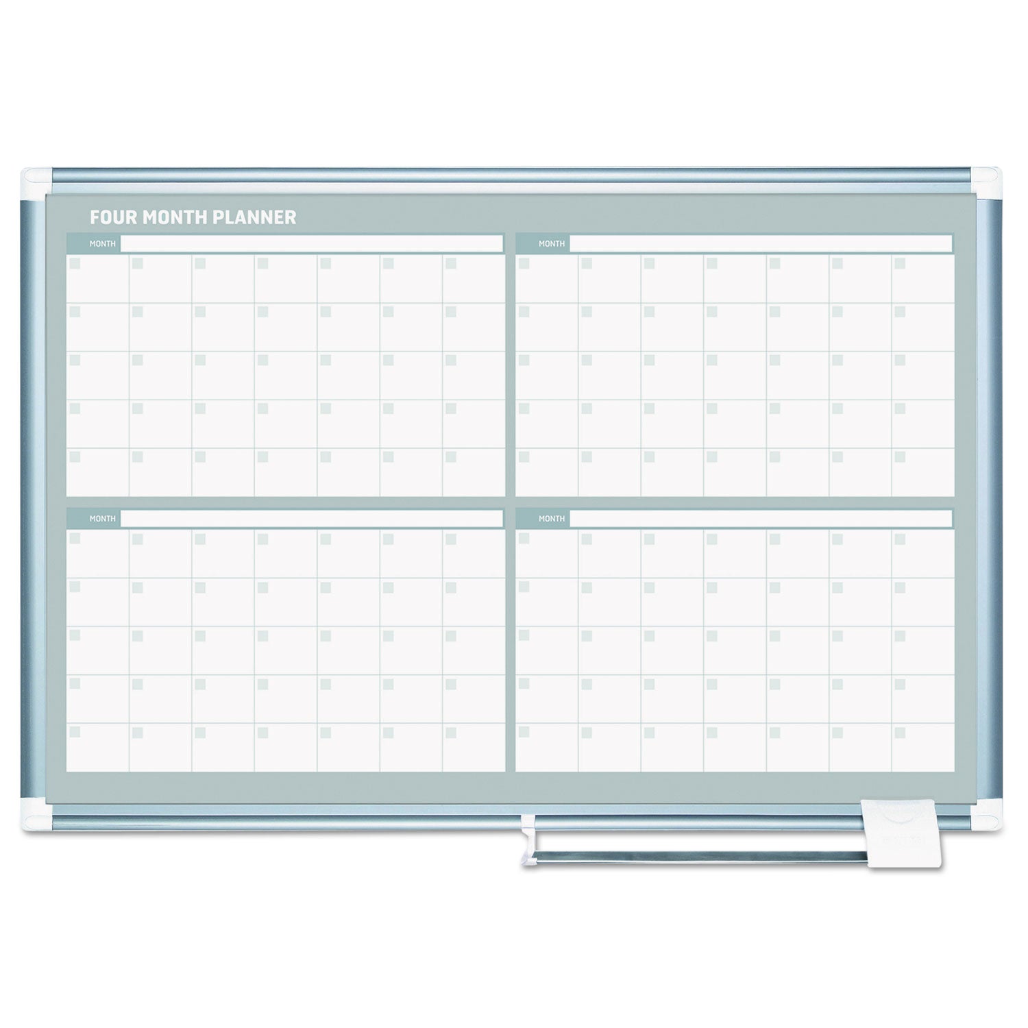 MasterVision® Magnetic Dry Erase Calendar Board, Four Month, 36 x 24, White Surface, Silver Aluminum Frame