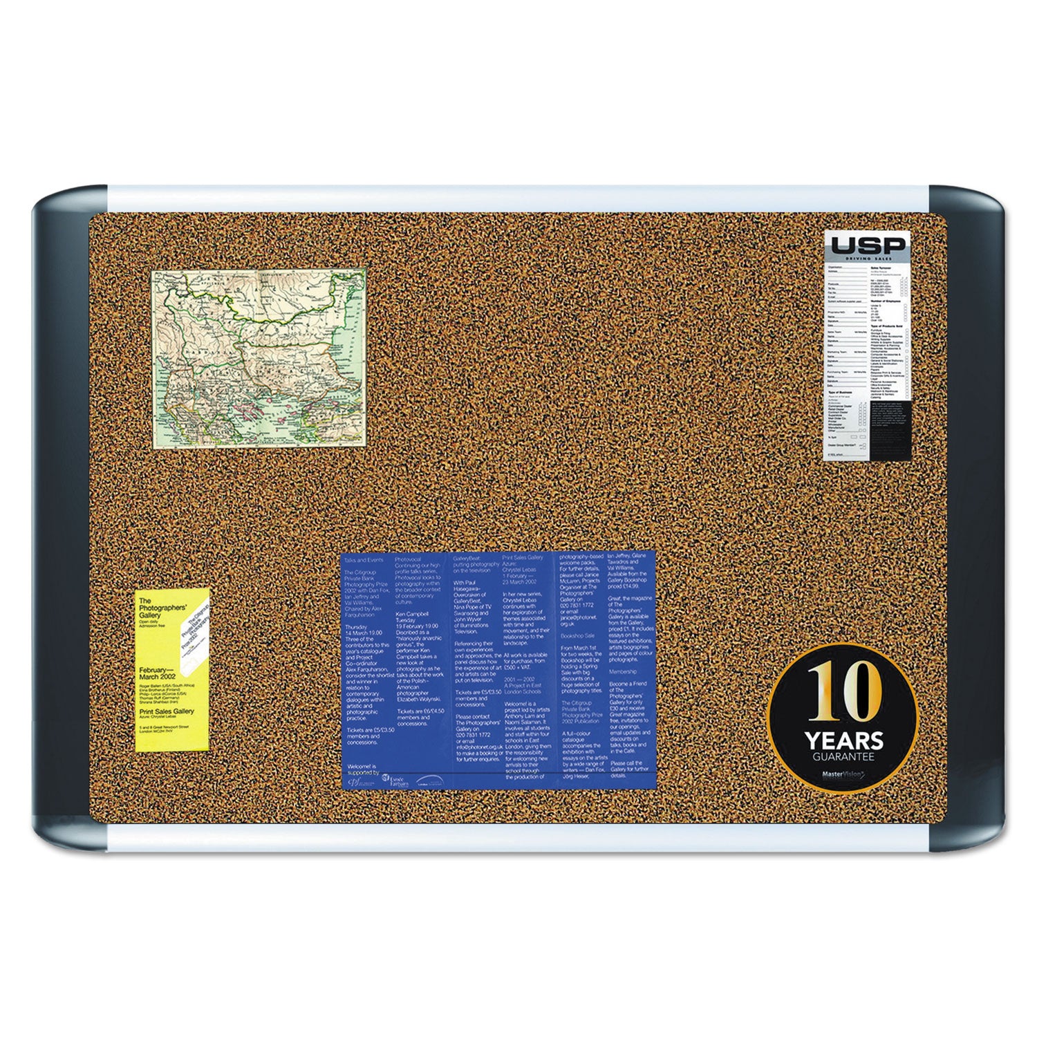 MasterVision® Tech Cork Board, 36 x 24, Tan Surface, Silver/Black Aluminum Frame