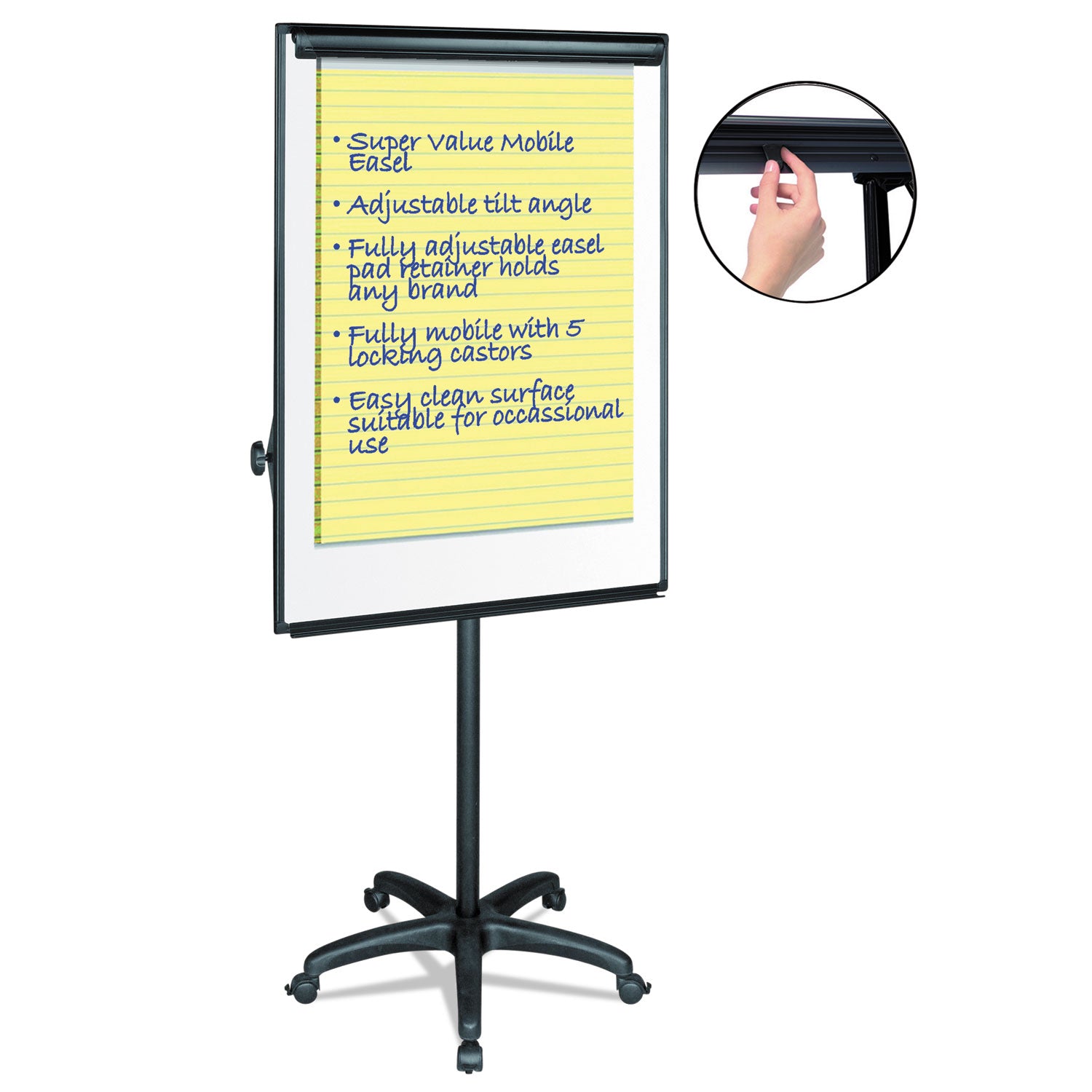 MasterVision® Silver Easy Clean Dry Erase Mobile Presentation Easel, 44" to 75.25" High