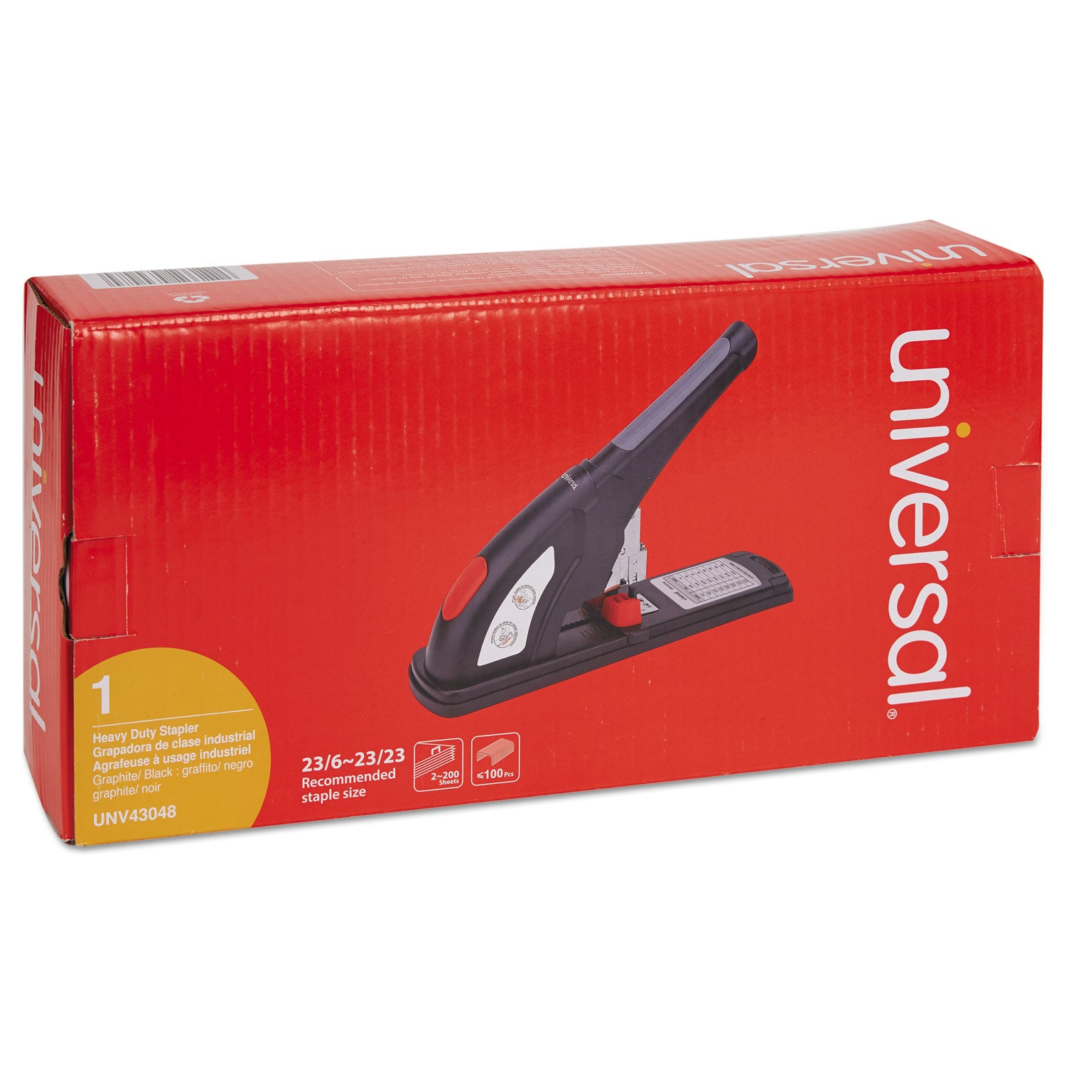 Universal® Heavy-Duty Stapler, 200-Sheet Capacity, Black/Graphite/Red