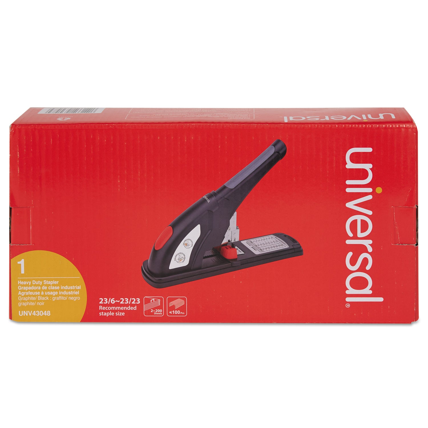 Universal® Heavy-Duty Stapler, 200-Sheet Capacity, Black/Graphite/Red