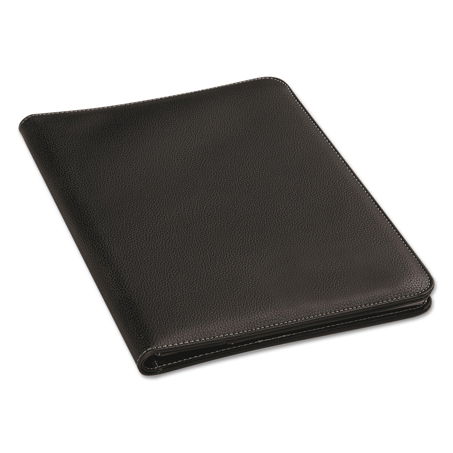 Leather-Look Pad Folio, Inside Flap Pocket w/Card Holder, Black