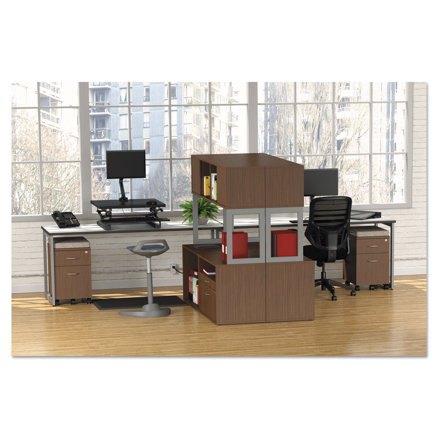 Alera® Alera Valencia Series Mobile Pedestal, Left/Right, 2-Drawers: Box/File, Legal/Letter, Modern Walnut, 15.88" x 19.13" x 22.88"