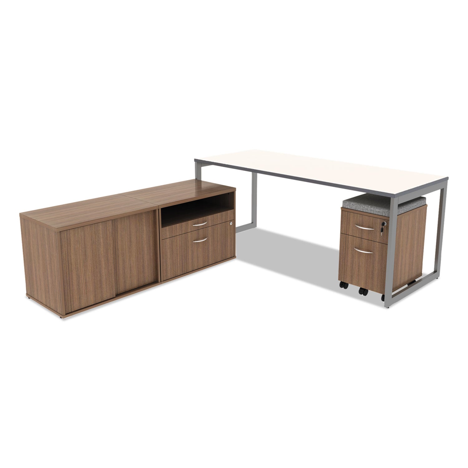 Alera® Alera Valencia Series Mobile Pedestal, Left/Right, 2-Drawers: Box/File, Legal/Letter, Modern Walnut, 15.88" x 19.13" x 22.88"