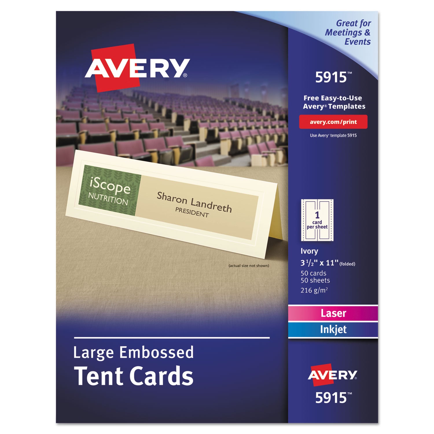 Large Embossed Tent Card, Ivory, 3.5 x 11, 1 Card/Sheet, 50 Sheets/Pack