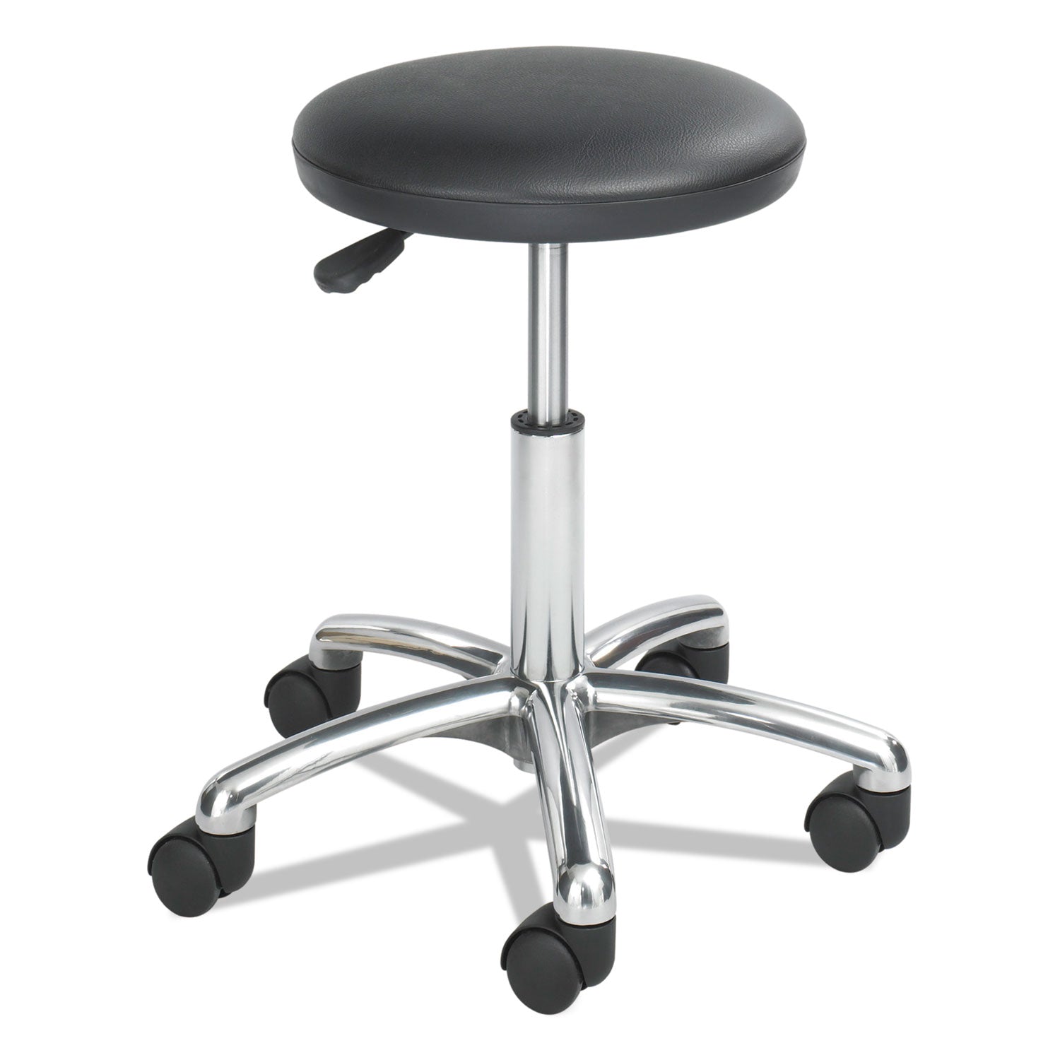 Height-Adjustable Lab Stool, Backless, Supports Up to 250 lb, 16" to 21" Seat Height, Black Seat, Chrome Base