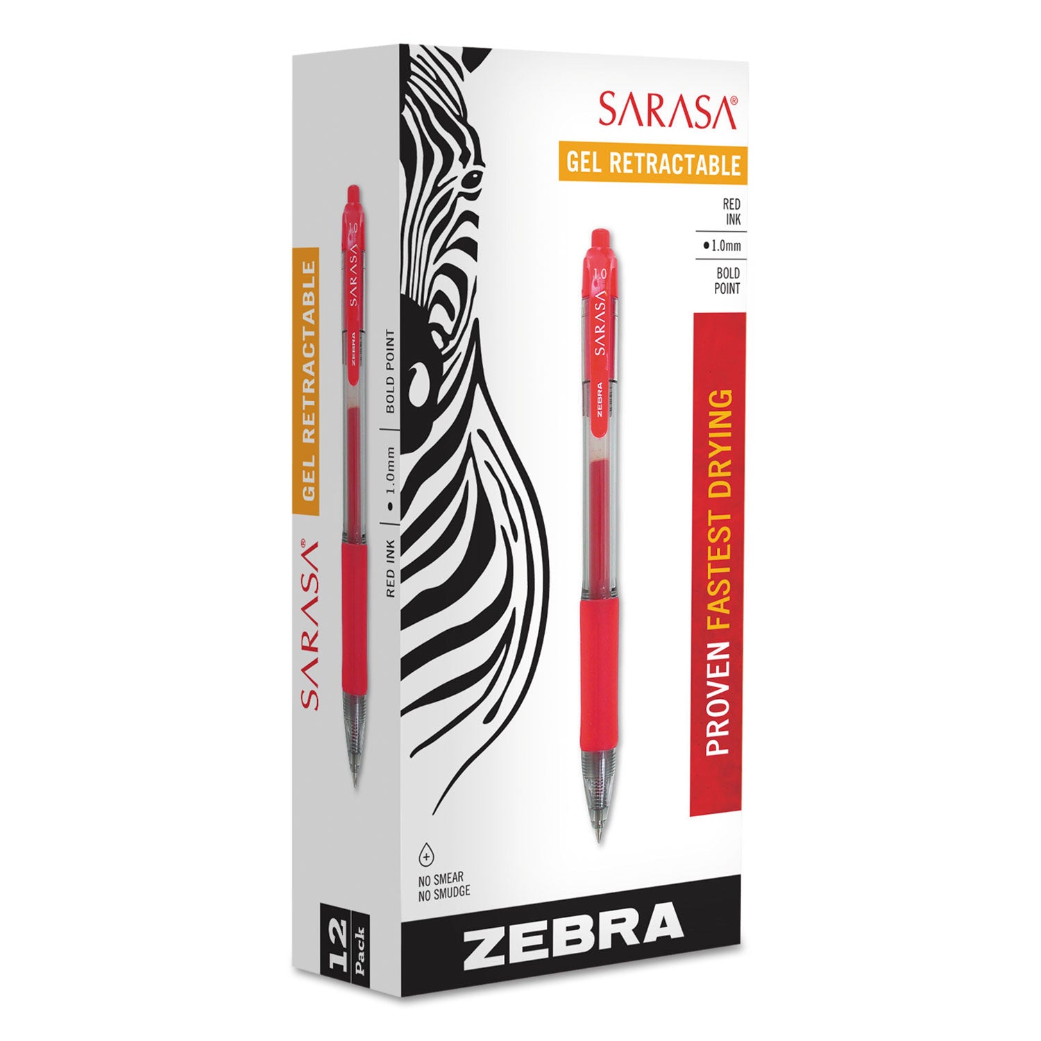 Zebra® Sarasa Dry Gel X20 Gel Pen, Retractable, Bold 1 mm, Red Ink, Clear/Red Barrel, Dozen