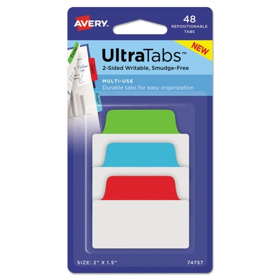 Ultra Tabs Repositionable Tabs, Standard: 2" x 1.5", 1/5-Cut, Assorted Colors (Blue, Green and Red), 48/Pack Flipcost Flipcost