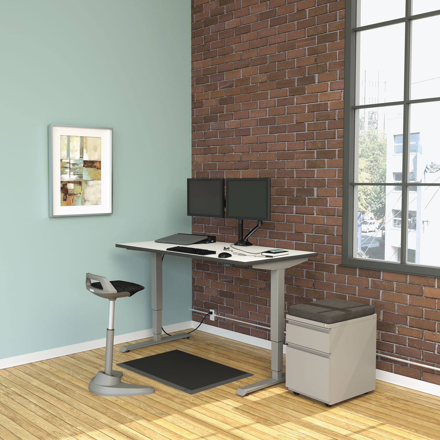 Alera® AdaptivErgo Sit-Stand 3-Stage Electric Height-Adjustable Table Base with Memory Control, 48.06" x 24.35" x 25" to 50.7", Gray